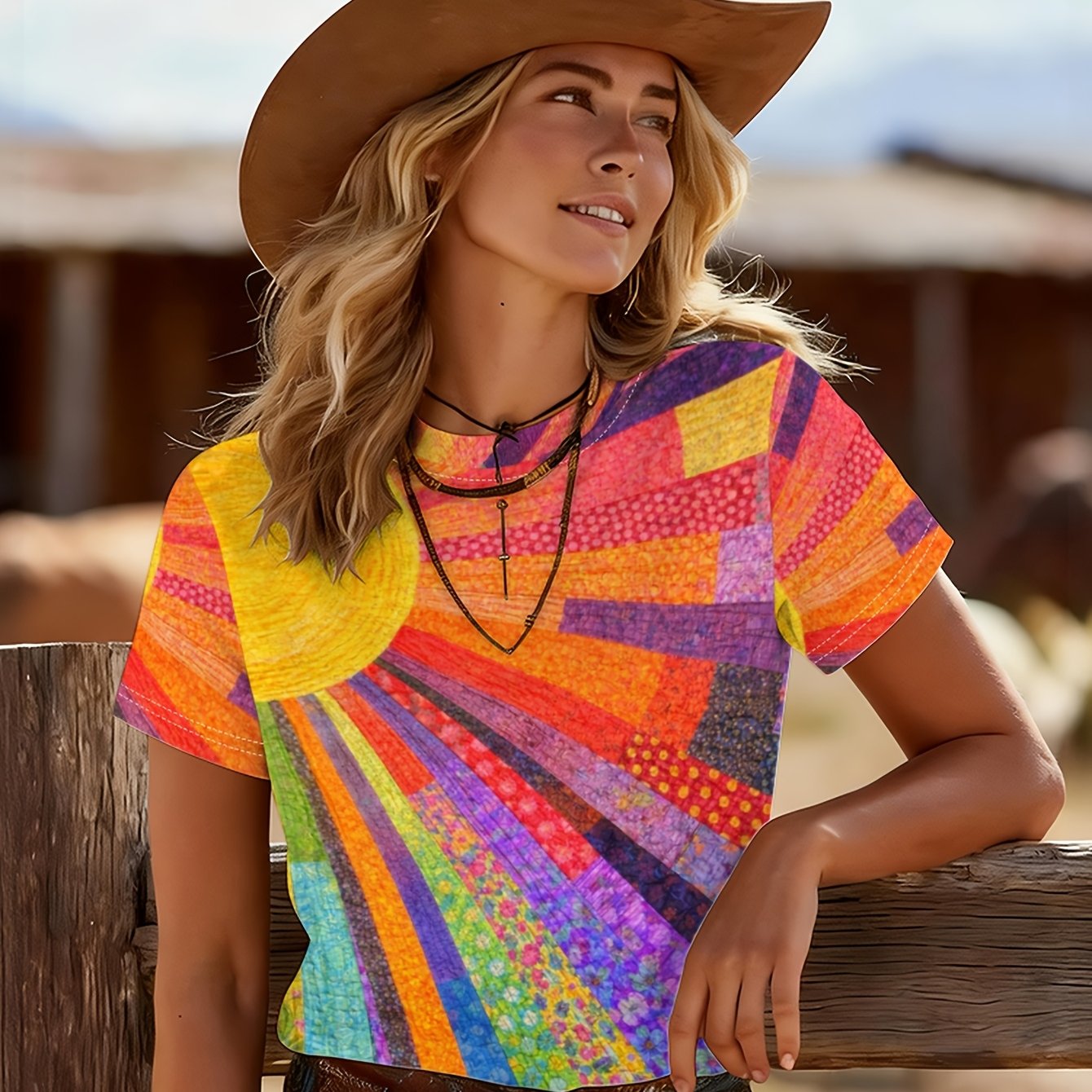 TEMU [versatile Style] Women's /autumn Fashion Printed Crew Neck T-shirt, Latin , Short-sleeve Crew Neck Casual Top, Lightweight And Breathable