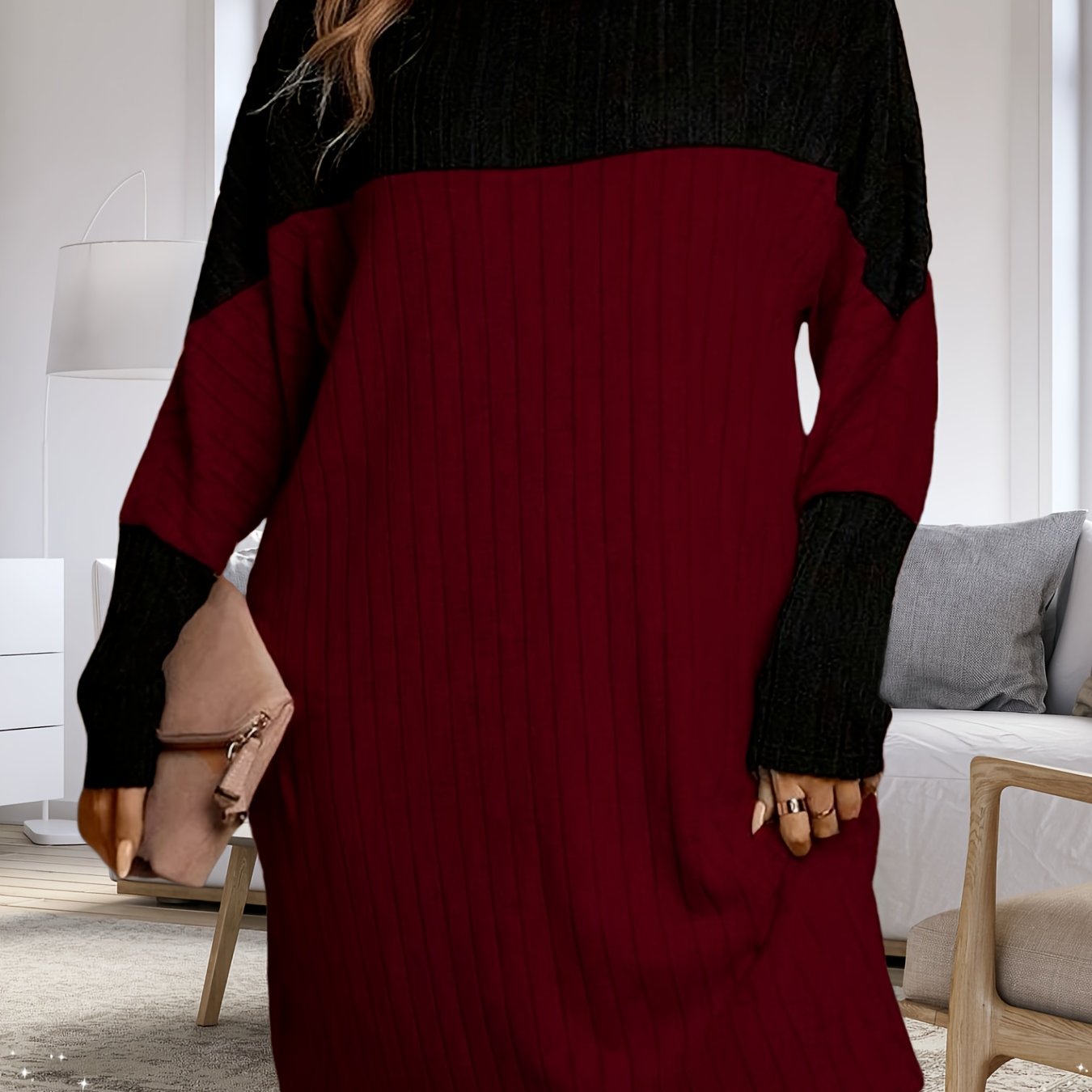 Image of Plus Size - Plus Size - Plus-size Color- Drop Shoulder Dress