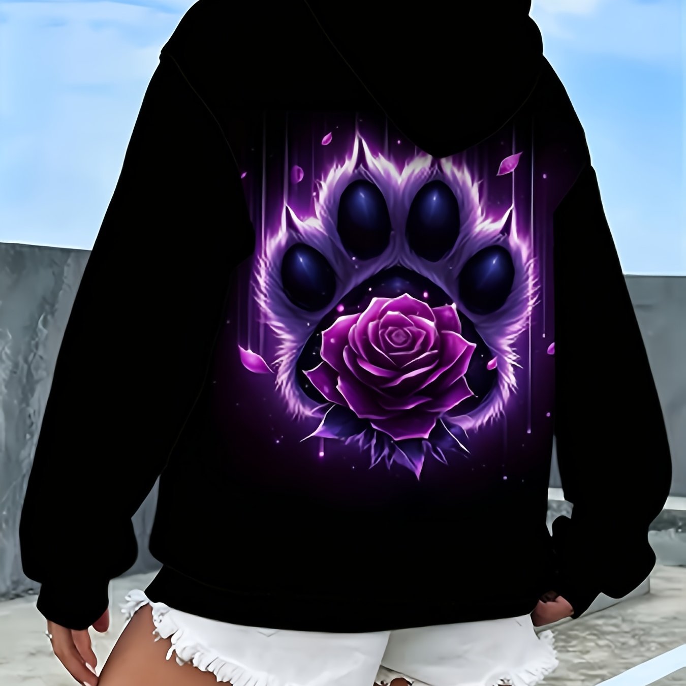 TEMU Plus Size Women's Gothic And Print Hooded Sweat Pullover With Glowing Neon Design Hood Machine Washable All Season Gothic Style- Unisex 2026