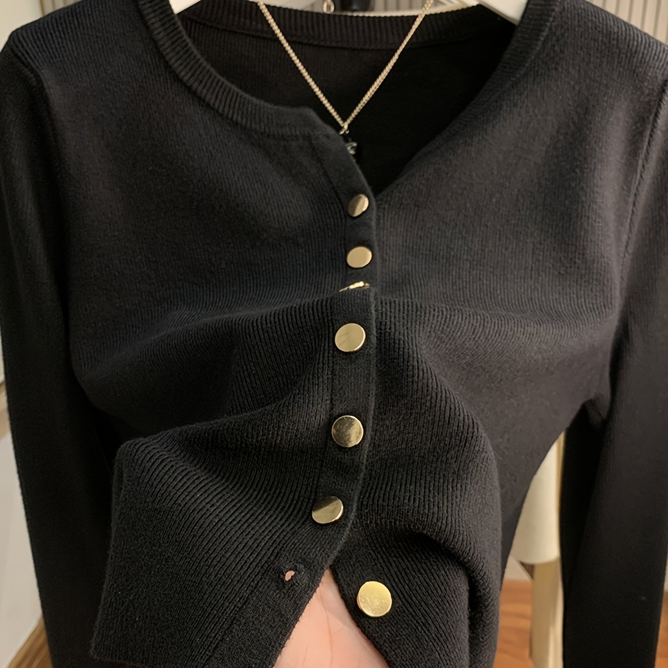 TEMU Damen-Cardigan – Herbst- Winter-Oberbekleidung, modischer stilvoller V-Ausschnitt, einfarbig, figurbetonte kurze Länge, vielseitige Strickjacke