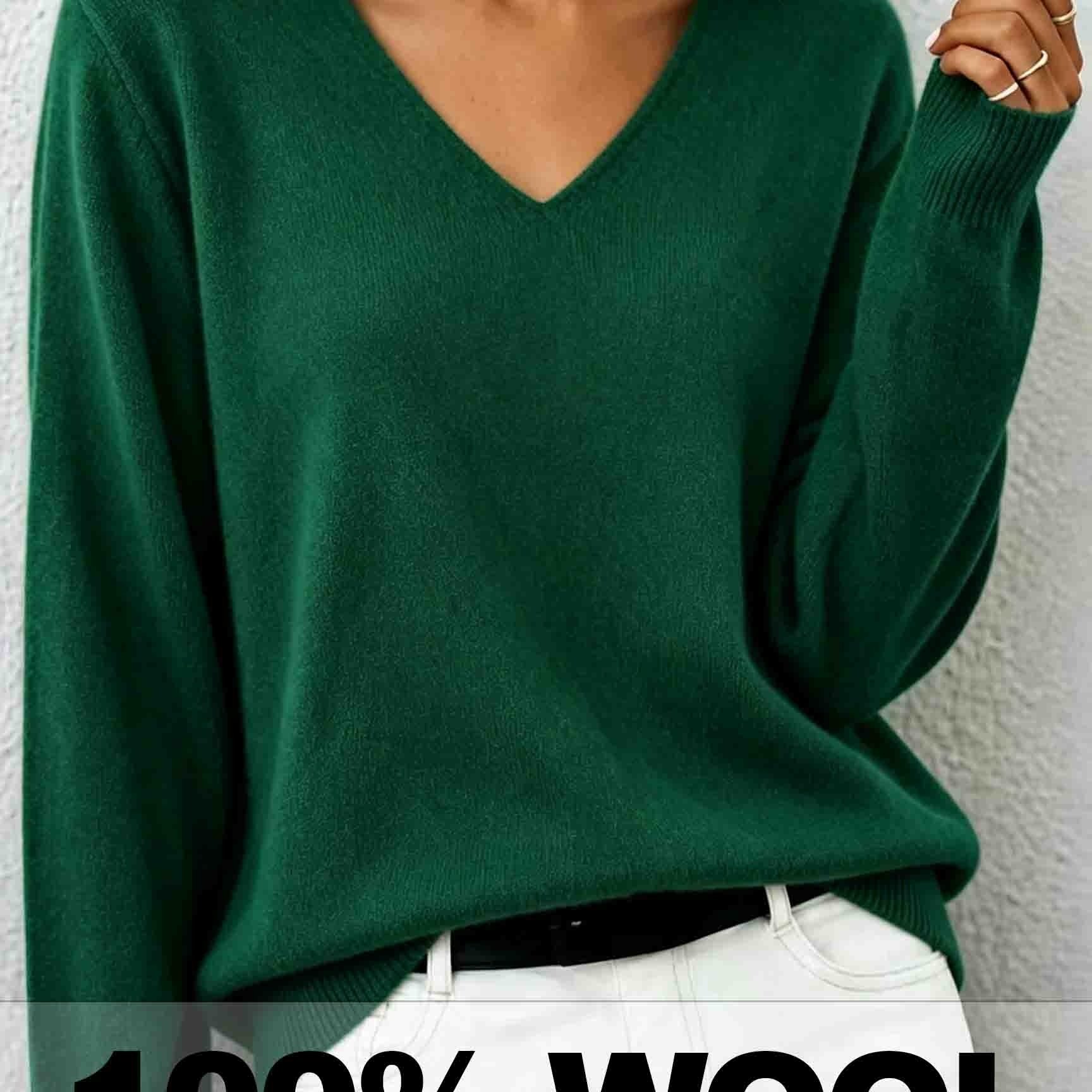 TEMU Women's V-neck Sweater, Long Sleeve Loose Fit Pullover Top, Soft Jumper For Fall Winter Daily Wear