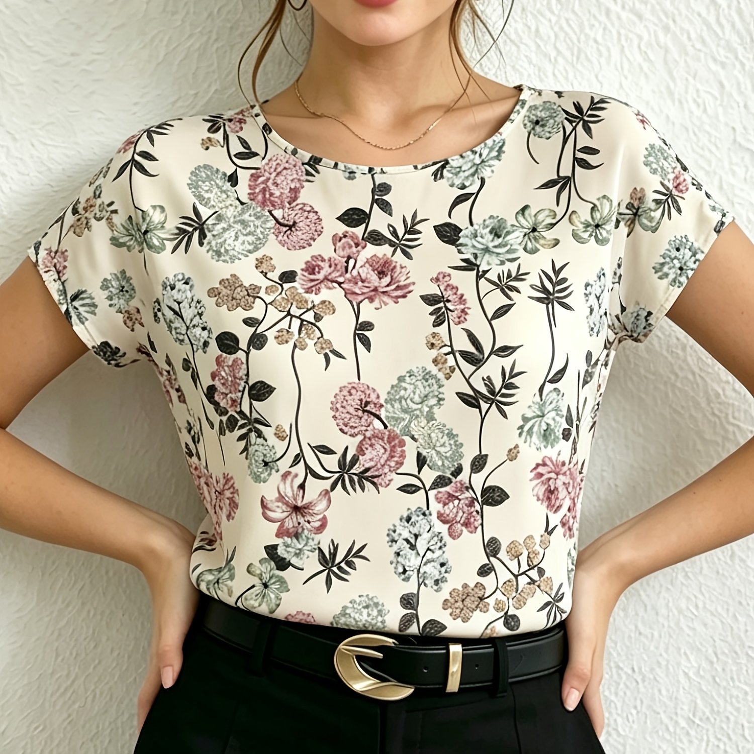 TEMU Women's Casual Printed Short Sleeve Vacation Top