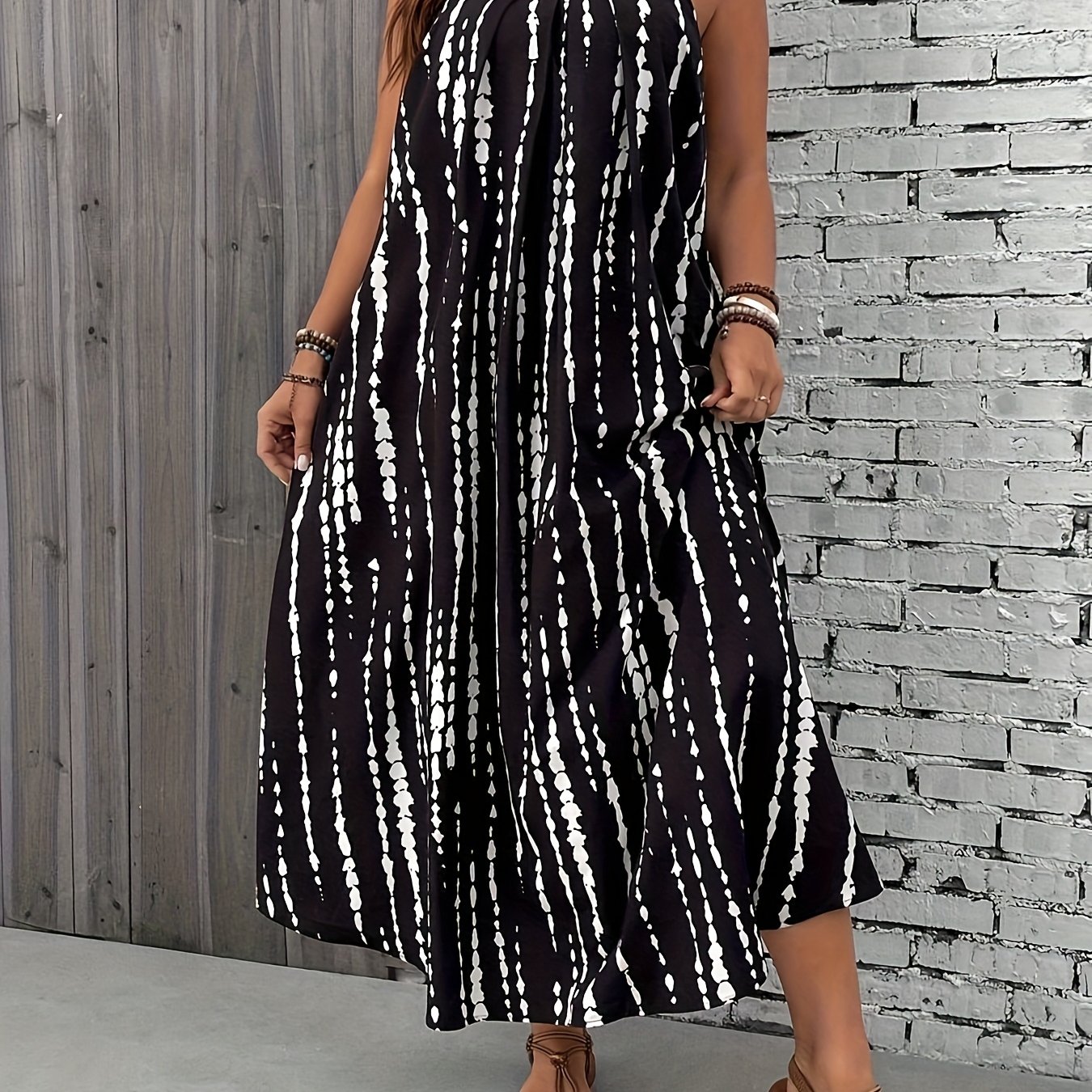 TEMU Plus Size, Size Printed Strappy Dress – Tropical