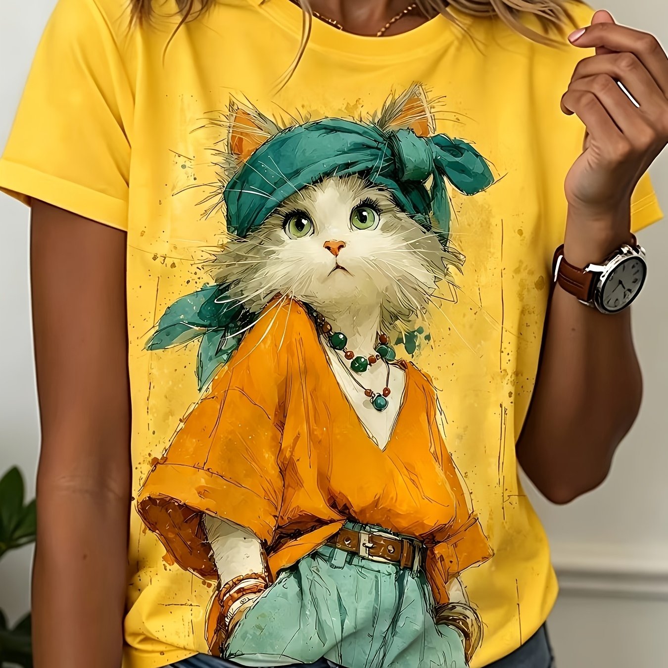 TEMU T-shirt a maniche corte da donna, stile retr簷 con a forma di testa , stampa di abbigliamento , motivo in stile boh矇mien ad , e confortevole, per
