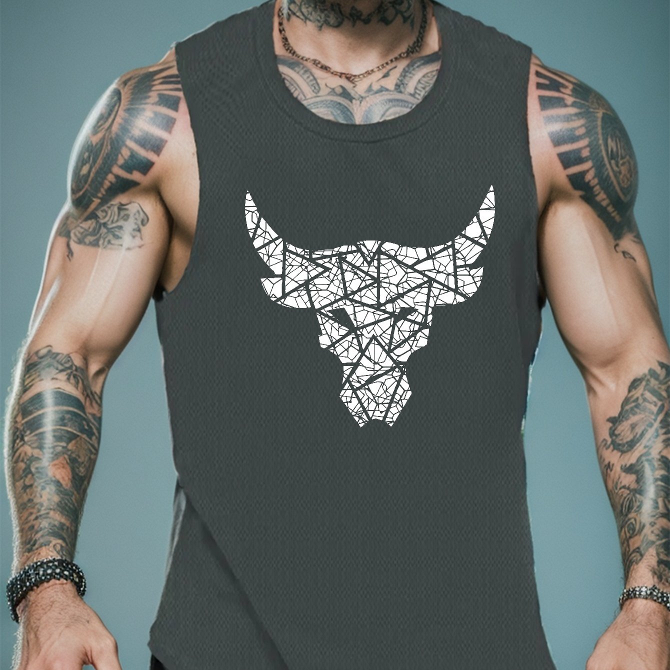 Temu TEMU Ox Print Sleeveless Tank Top, Men's Active Undershirts For Workout At The Gym sold by Temu Affiliate Program