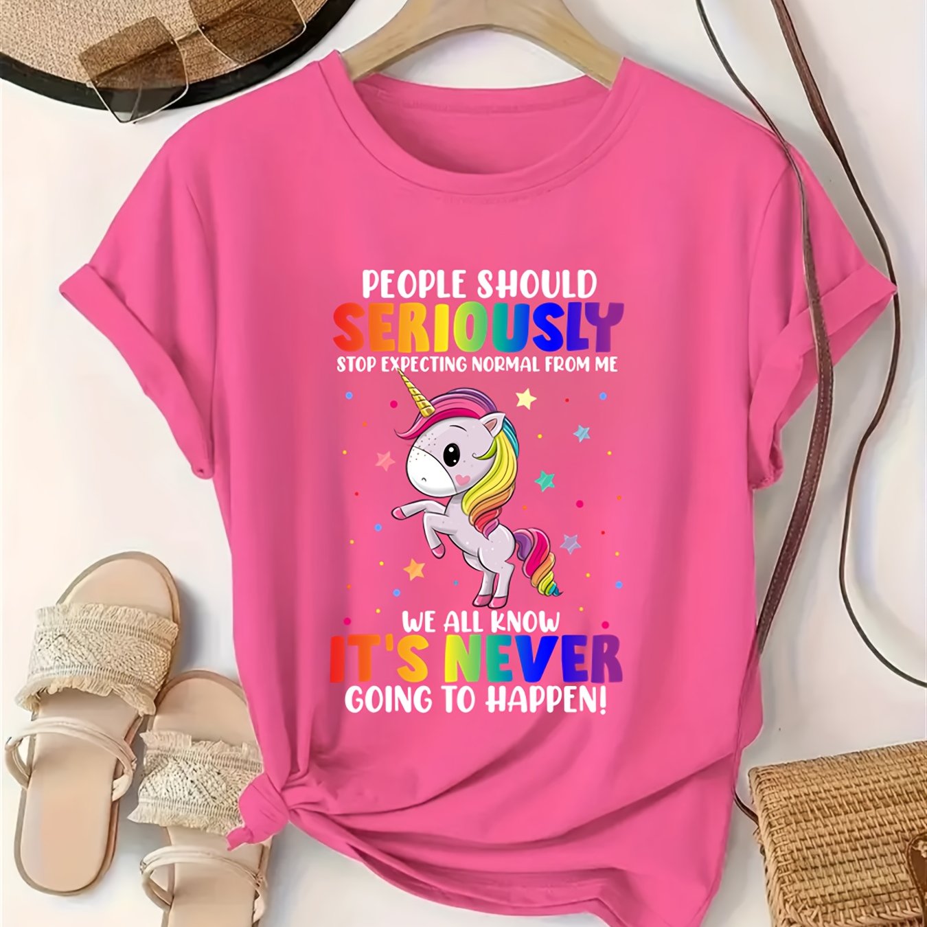 TEMU Plus Size - Plus Size - Plus Size Letter Print T-shirt, Short Sleeve Crew Neck Casual Top For Summer And Spring, Women's Plus Size Clothing