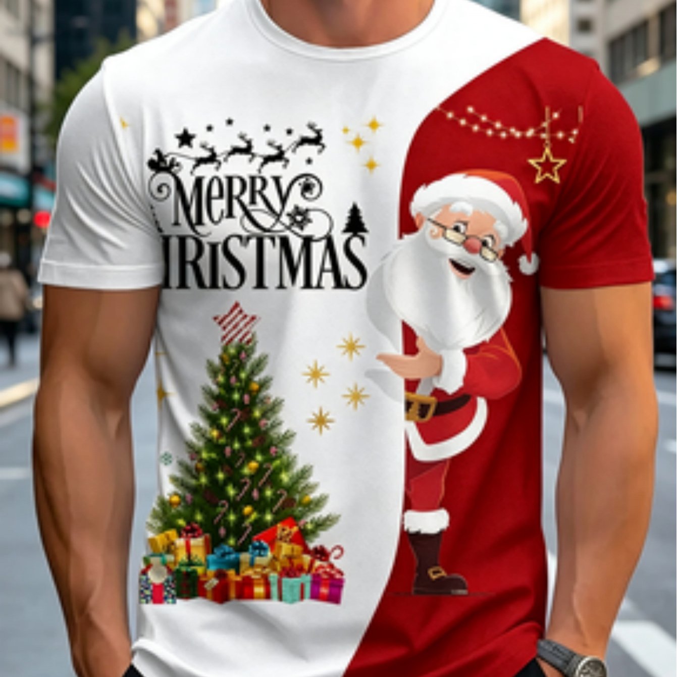 TEMU T-shirt de Noël pour homme avec imprimé intégral de Père Noël, T-shirt décontracté de fête