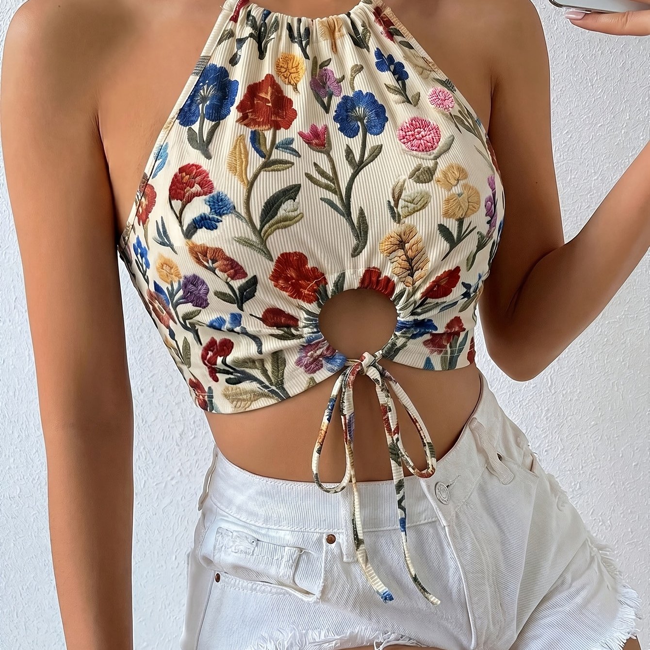 TEMU Women's Summer Leopard Print Hollow-out Lace-up Cropped T-shirt Top With Pattern