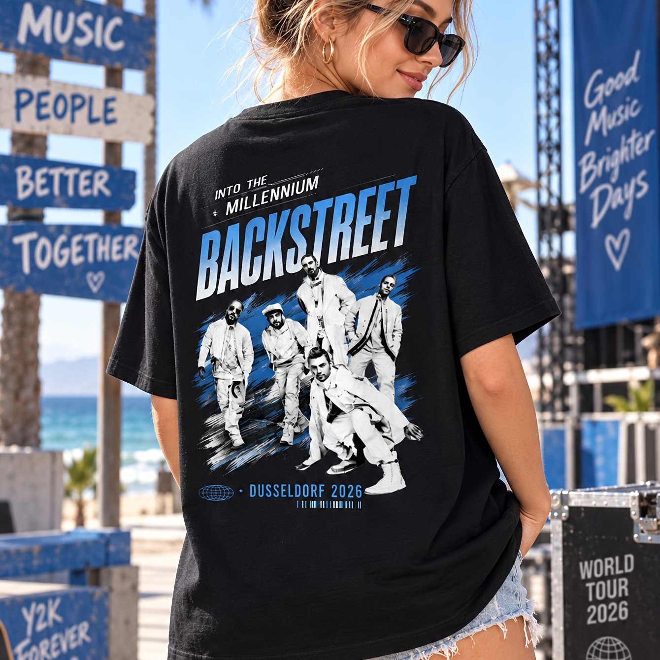 Image of Backstreet 2026 Band Tour Graphic T Shirt With Blue Stage Artwork