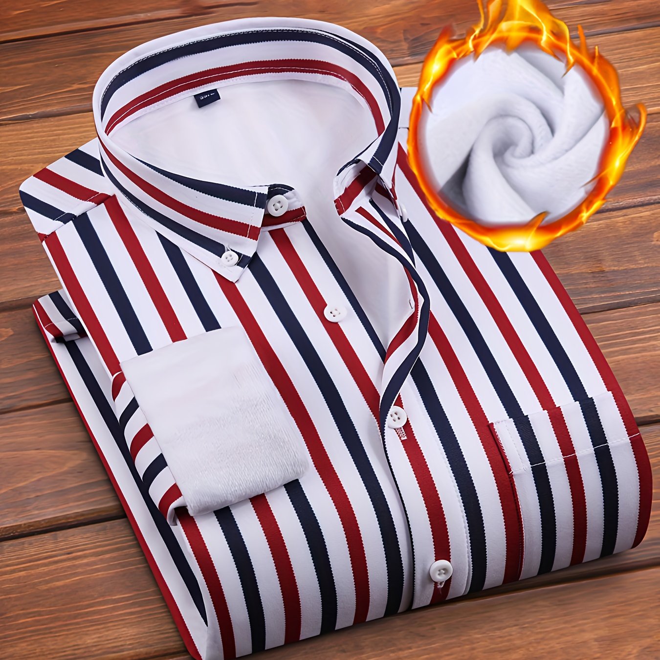 TEMU New Autumn And Winter Men's -lined Striped Shirts, Casual Thickened Warm Shirts, Multiple Colors For