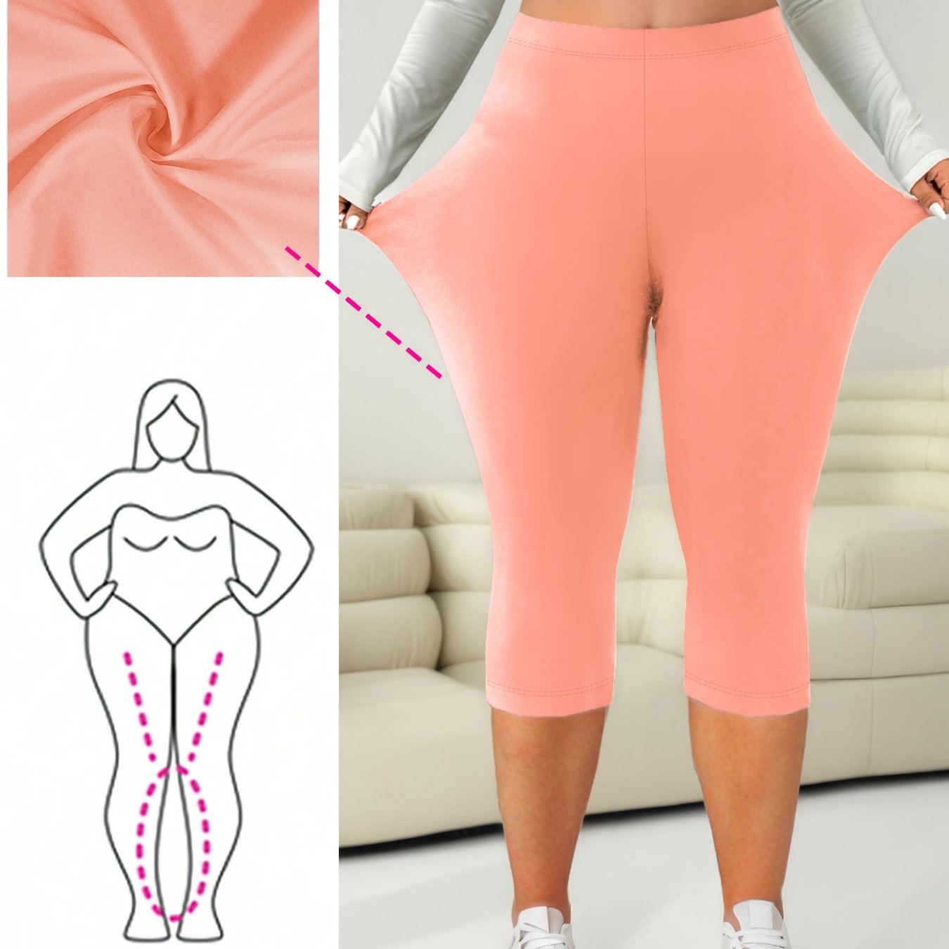 TEMU Plus Size - Plus Size - Plus Size Women's Leggings, Elastic Tight Design, Multiple Colors , 7/8 Pants, Summer Style