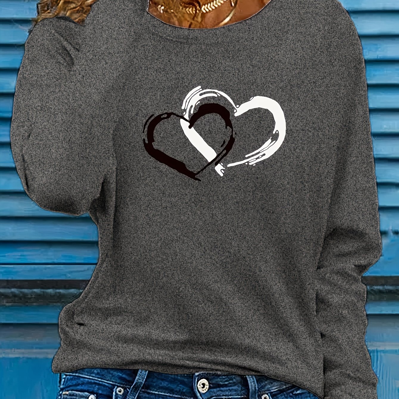 TEMU Graphic Print T-shirt, Long Sleeve Crew Neck Casual Top For Spring & Fall, Women's Clothing