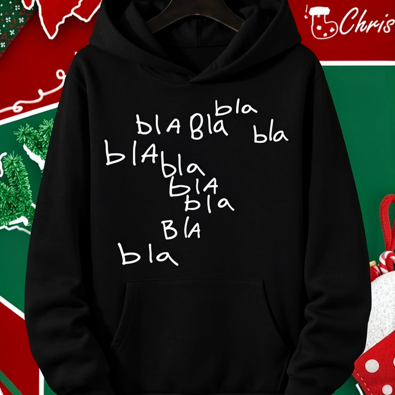 Image of Bla Funny Quote Hooded Sweatshirt - Unisex Suitable For Fall Winter Warm Pullover Hoodie With Kangaroo Pocket, Casual Streetwear Hoodie For Daily Wear, Travel & Holiday Outfits, Machine Washable Bla