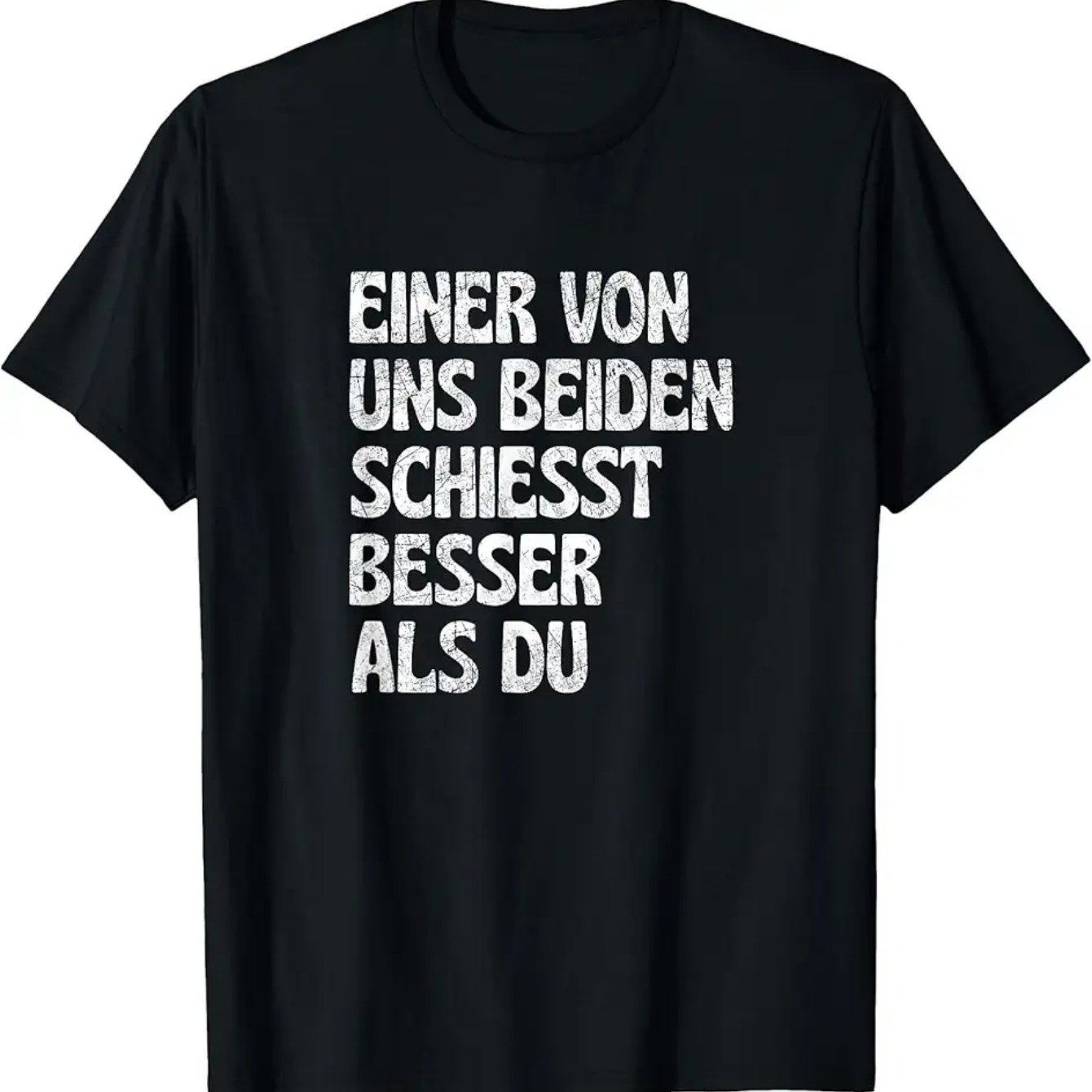Plus Size Men's Funny Shooting Sports T-shirt - " Us Shoots Better Than You" German Quote Design, Black With White Print, Casual Short Sleeve Round Neck Tee For Competitive Shooters & Gun Enthusiasts