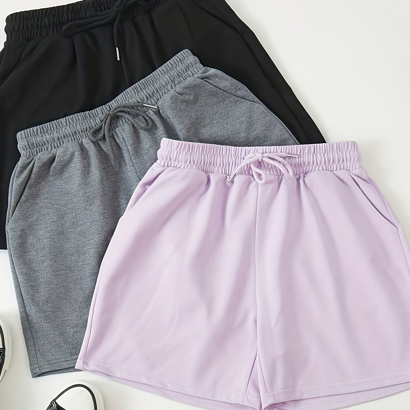 TEMU Paquete de 3 shorts y pantalones cómodos y holgados para mujer, de color sólido, ideales para estar en casa o usar