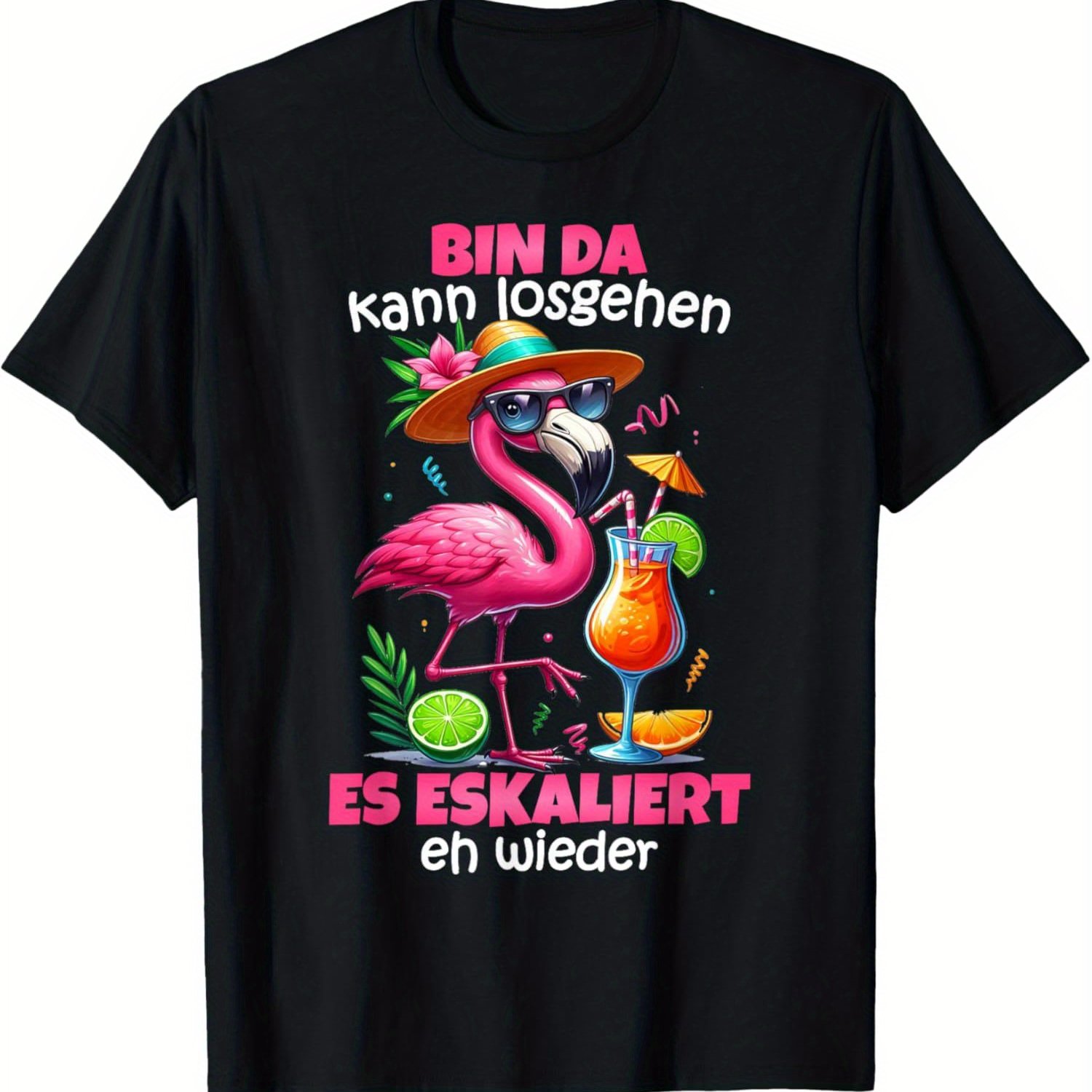 Go, Escalating - Flamingo Malle T-shirt Funny Men's T-shirt, Vintage Men's T-shirt Men's Summer Casual T-shirts, Party Costumes, Carnival T-shirt