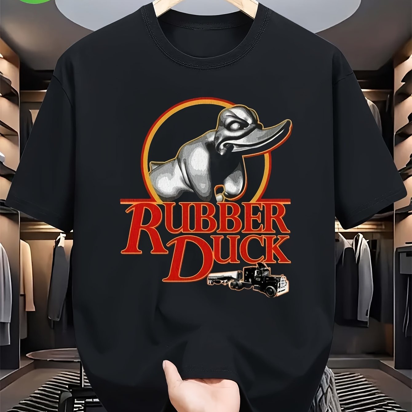 Men's Vintage 70s 80s T-shirt - Retro Semi-truck & Rubber Duck Graphic Tee, Crewneck Casual Shirt Suitable For '70s '80s Film Fans, Truck