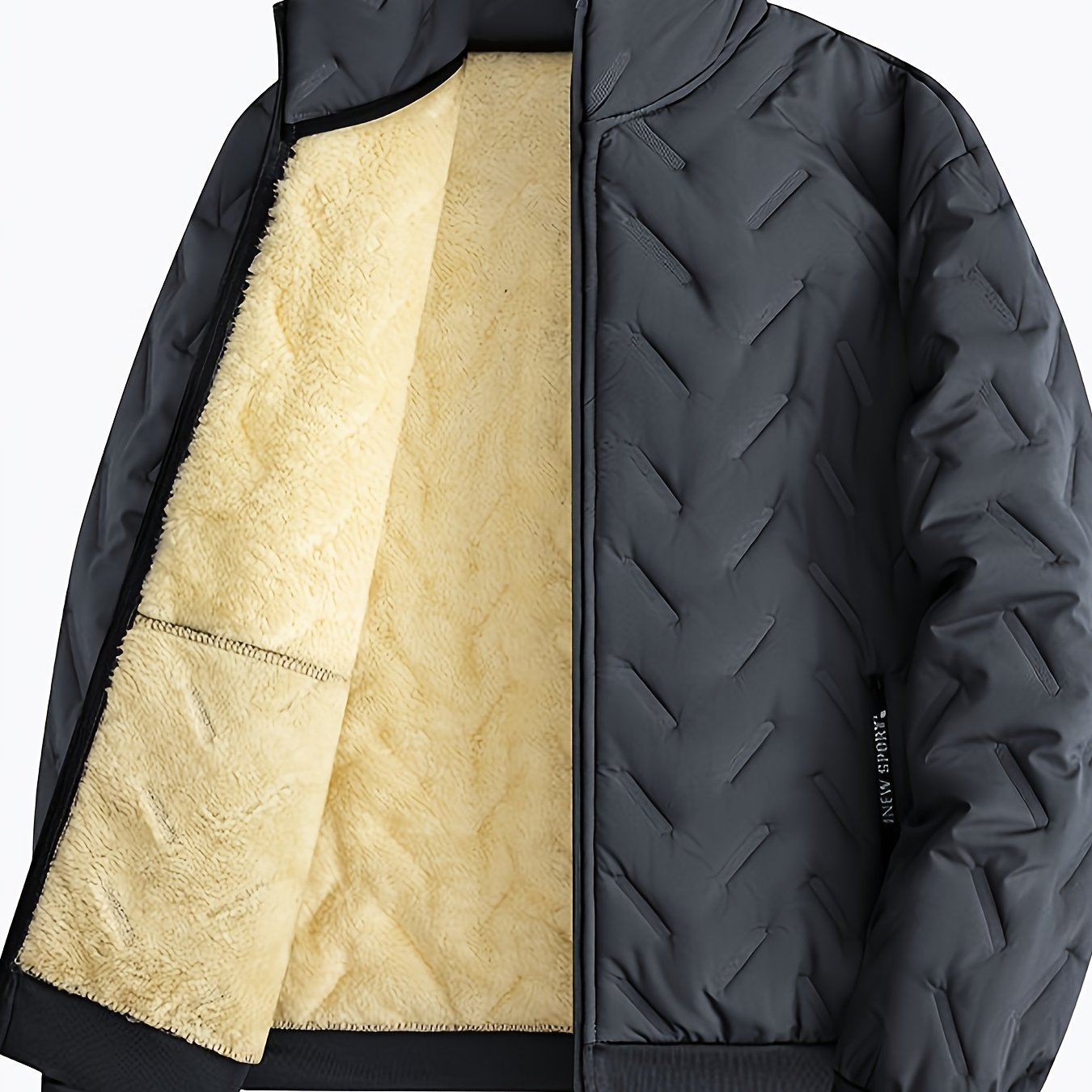 Men's Padded Coat, Autumn/winter Lamb's Fleece-lined Warm Stand Collar Jacket, Plus Size Outdoor Windproof High Quality Outerwear