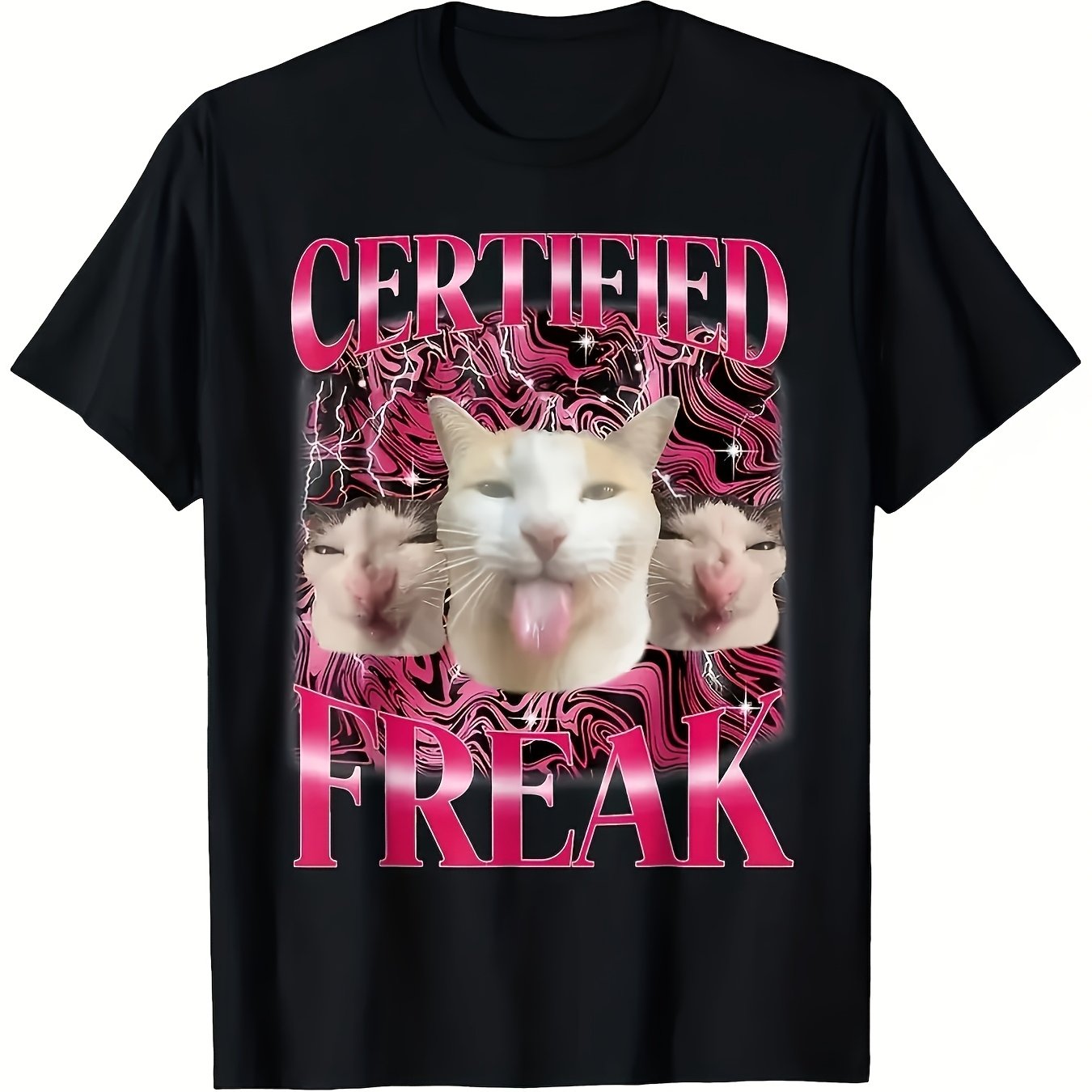 TEMU Funny Cat Meme T-shirt - Hot Transfer Print Short Sleeve Tee, Washable Casual Round Neck Shirt Suitable For Teens &, Smooth Fabric For, Parties,