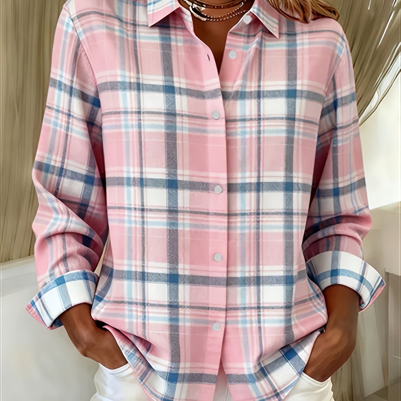 TEMU Plus Size, Size Long Sleeve Collared Casual Print Shirt