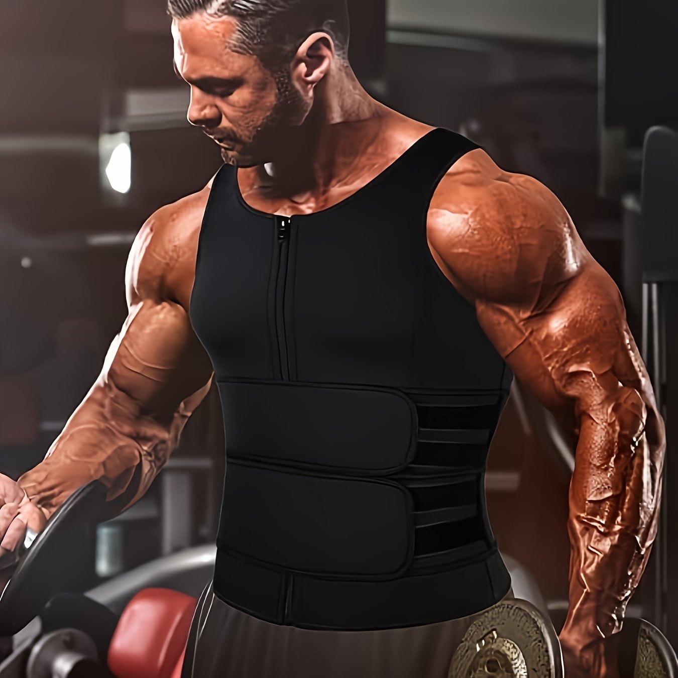E-shop Herren Sportweste mit doppeltem Gürtel, Herren körperformende Fitnessweste, Herren schlankmachende Sportweste, Herren körperformende