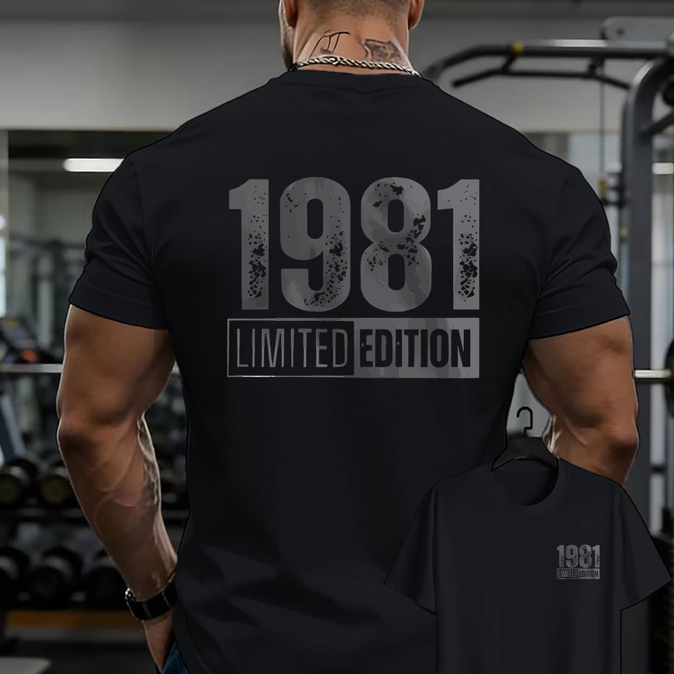 TEMU Men's 1981 Edition Vintage Distressed T-shirt - Retro American Suitable For Home, Outdoor & Birthday Gifts, Breathable Short Sleeve Round Neck