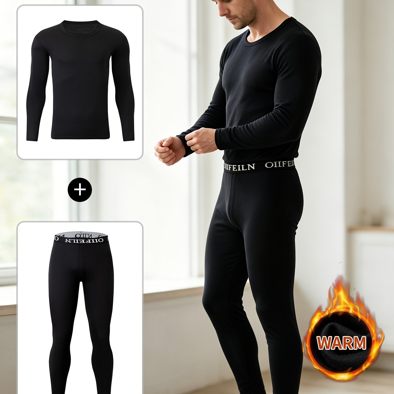 TEMU 2pcs Set: Autumn/winter Warm Casual Inner Layer Base Layer Set, Men's Long-sleeve T-shirt + Pants