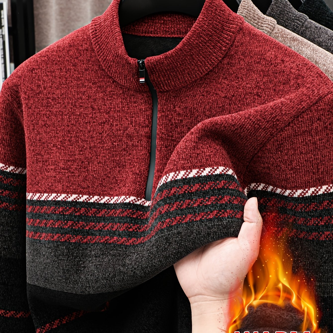 TEMU Sporty Casual Zip-up -lined Sweater For Daily Commutes
