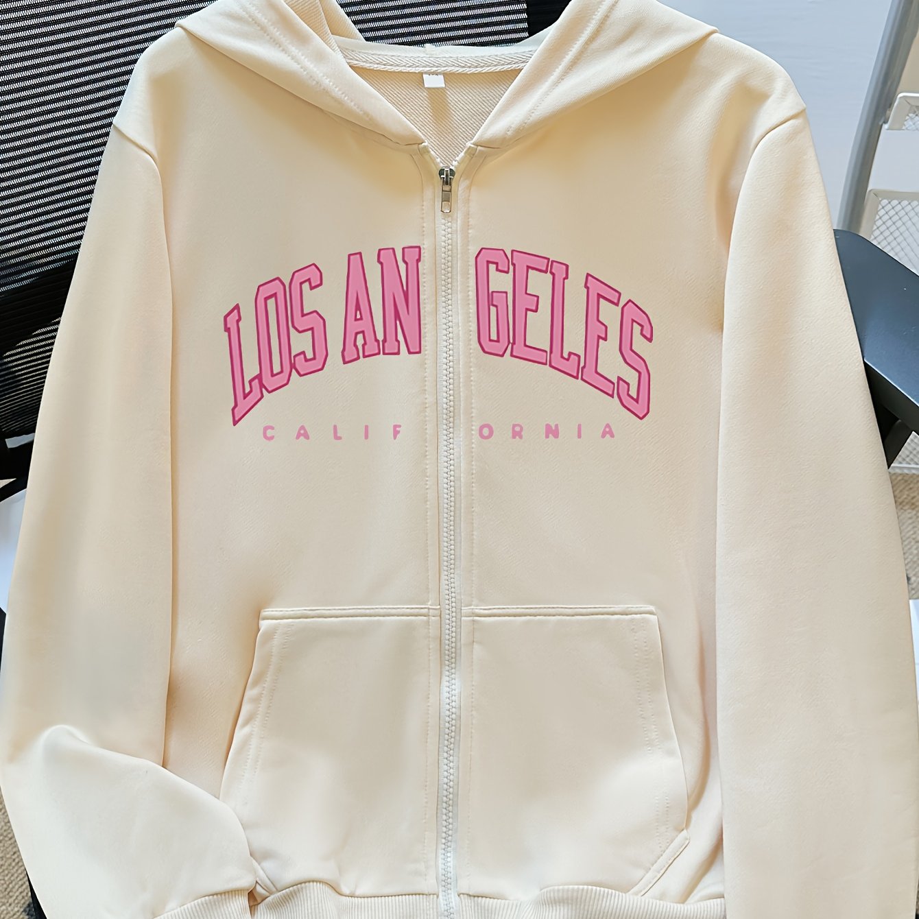 TEMU Los Angeles City Name Letter Print Women's Long Sleeved Zipper Casual Jacket Hoodie Sweatshirt For , Polyester Slightly Stretchy, Women's