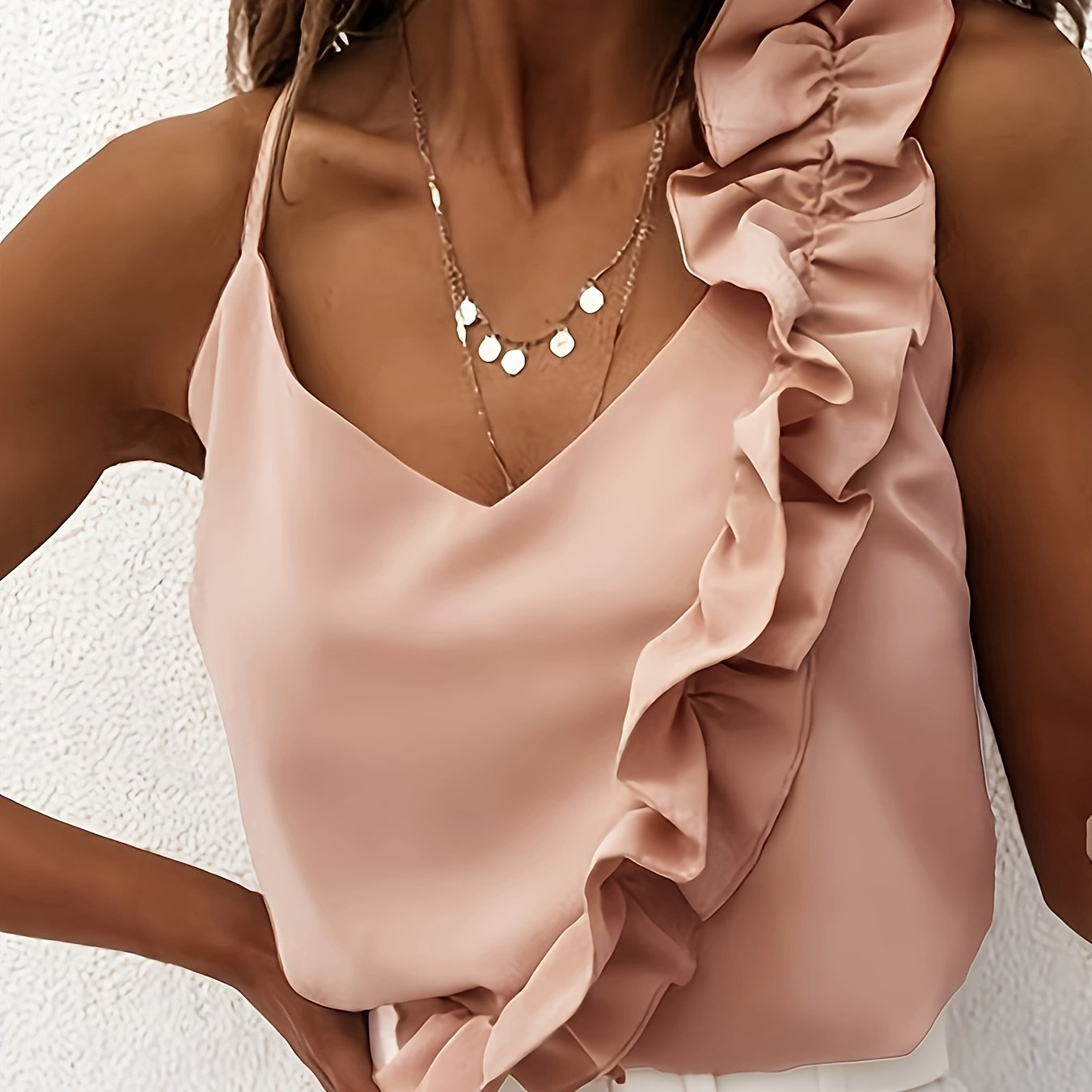 Sexy V-neck Backless Halter Top With Lace Trim - Lightweight A-line Solid Color Blouse For Women, Machine Washable Spring Summer Fall Casual Outfits, Seasonal Fashion, No Stretch Material