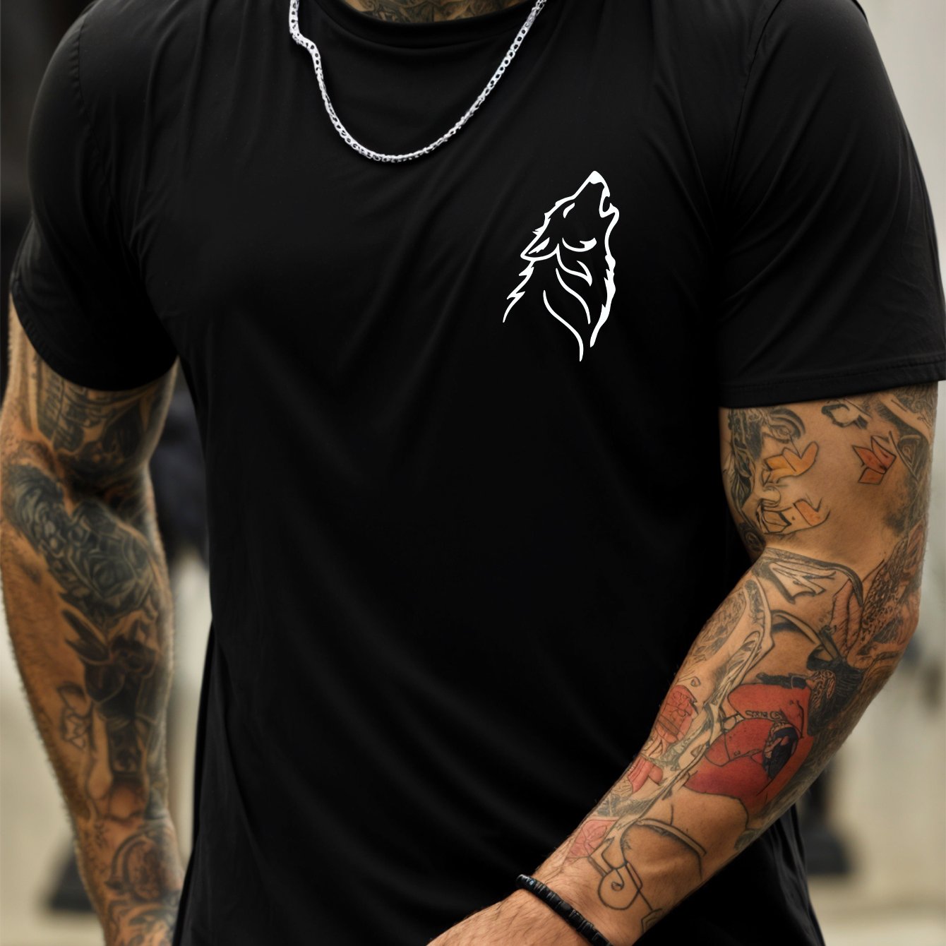 TEMU Men's Fashion Design Featuring A Wolf Pattern, Suitable For Hiking, Fishing, Casual Sports, And Everyday Wear, This Versatile Short-sleeve
