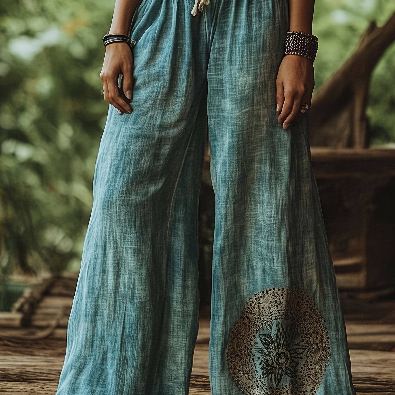TEMU Women's Casual Printed Wide Leg Pants