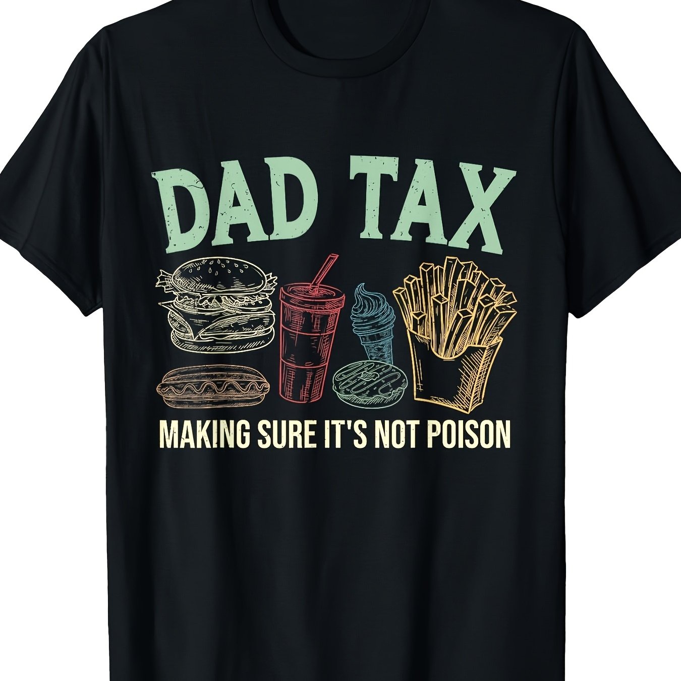 TEMU Dad Tax Humorous Men's T-shirt 100% Short Sleeves Crew Neck Funny Father's Day Patterned T-shirt With Food And Drink Illustrations Casual Wear