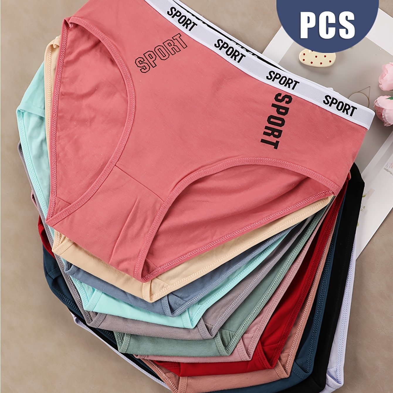 E-shop 12er-Pack Einfache Buchstaben-Print Damen-Slips mit Mid-Rise, & Weich