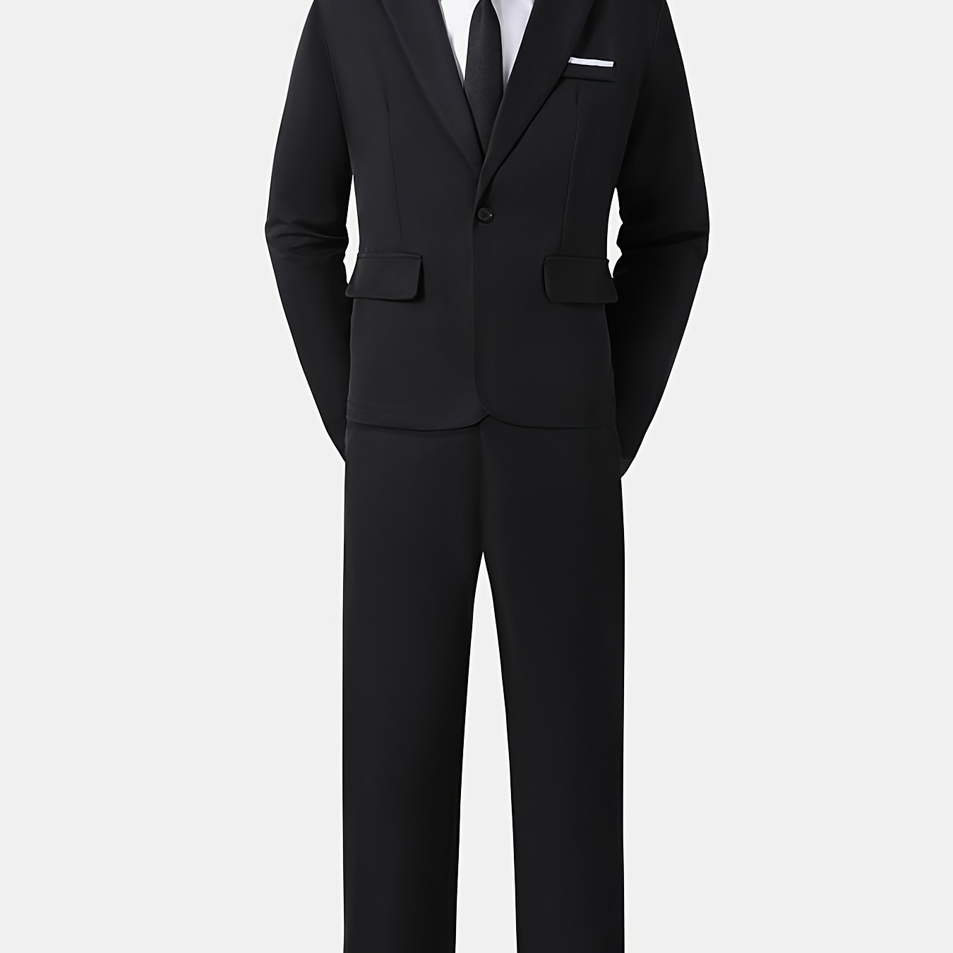 TEMU 2pcs Set Of Youth Gentleman Suit 2pcs Black Suit Jacket And Textured Long Trousers Formal Elegant, Romantic, Grand Formal Dress Suitable For