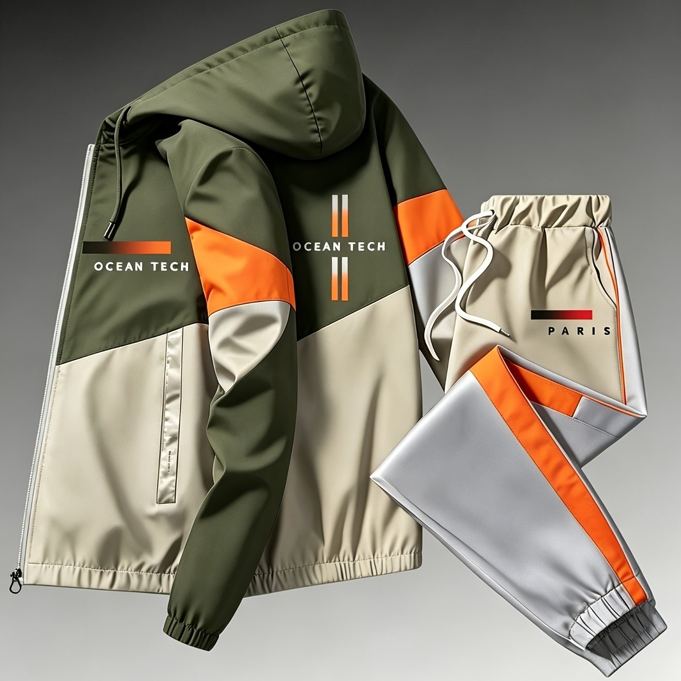 2pcs Set! 2026 New Casual And Stylish Sporty Hooded Jacket And Sweatpants Set | Suitable For Men And Women, Fashionable And Versatile, Suitable For Occasions, Geometric-patterned, Stretch Fabric
