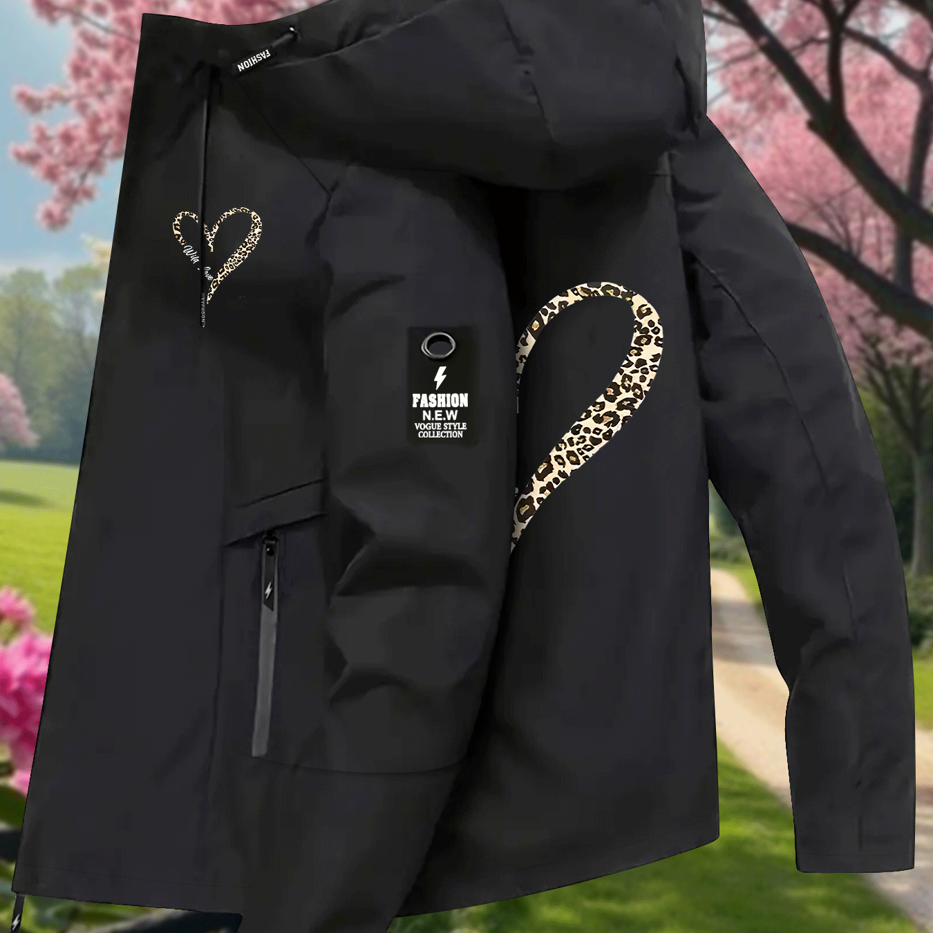 TEMU Niche Sweet-badass Leopard Print Heart Graphic Lightweight Jacket, Spring/summer Loose Fit Casual Women's Outerwear Jacket