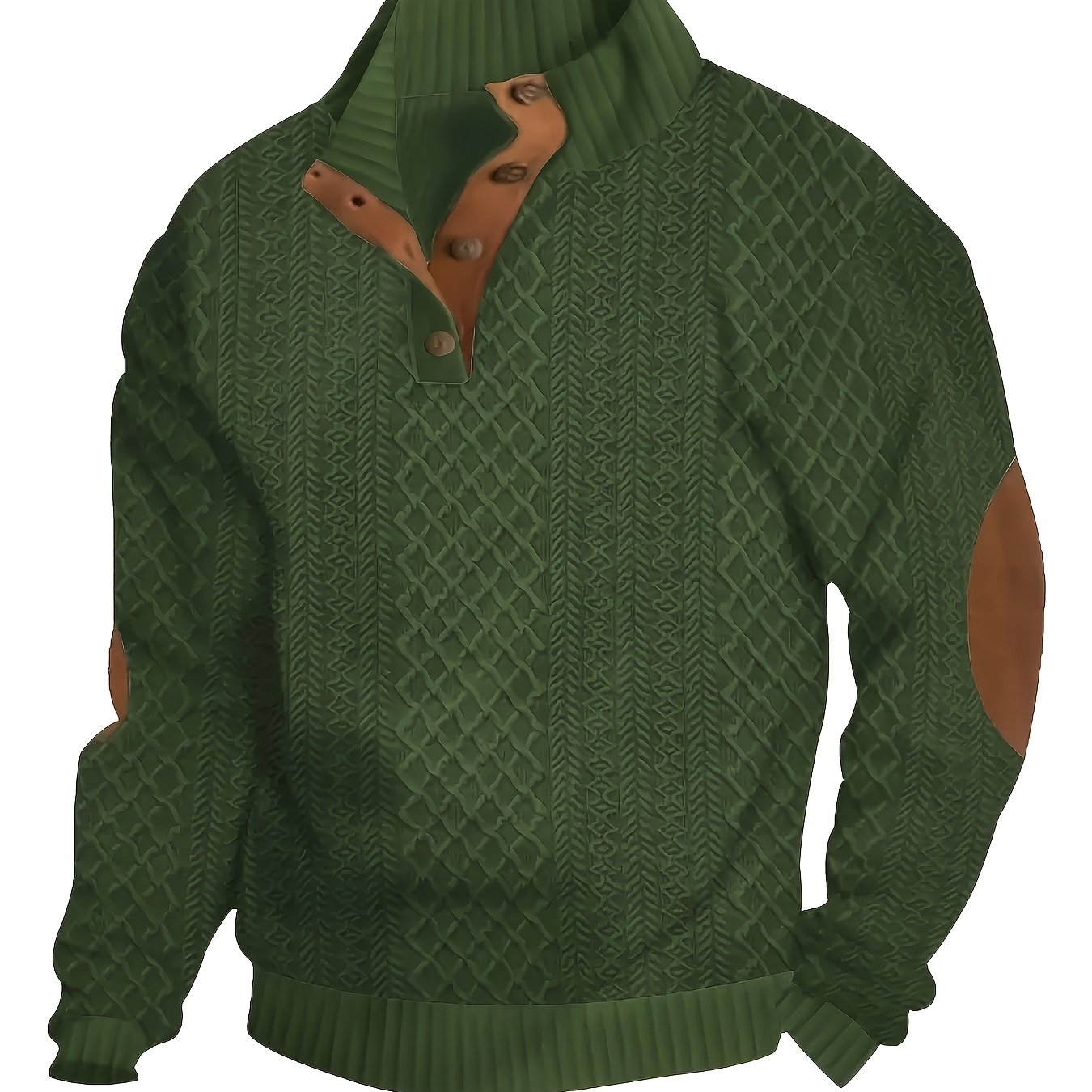 TEMU Obm New Winter Men's Casual Jacquard Stand Collar Henley Long Sleeve Shirt, Stylish And Versatile, Locking In , Suitable For Outdoor Leisure,