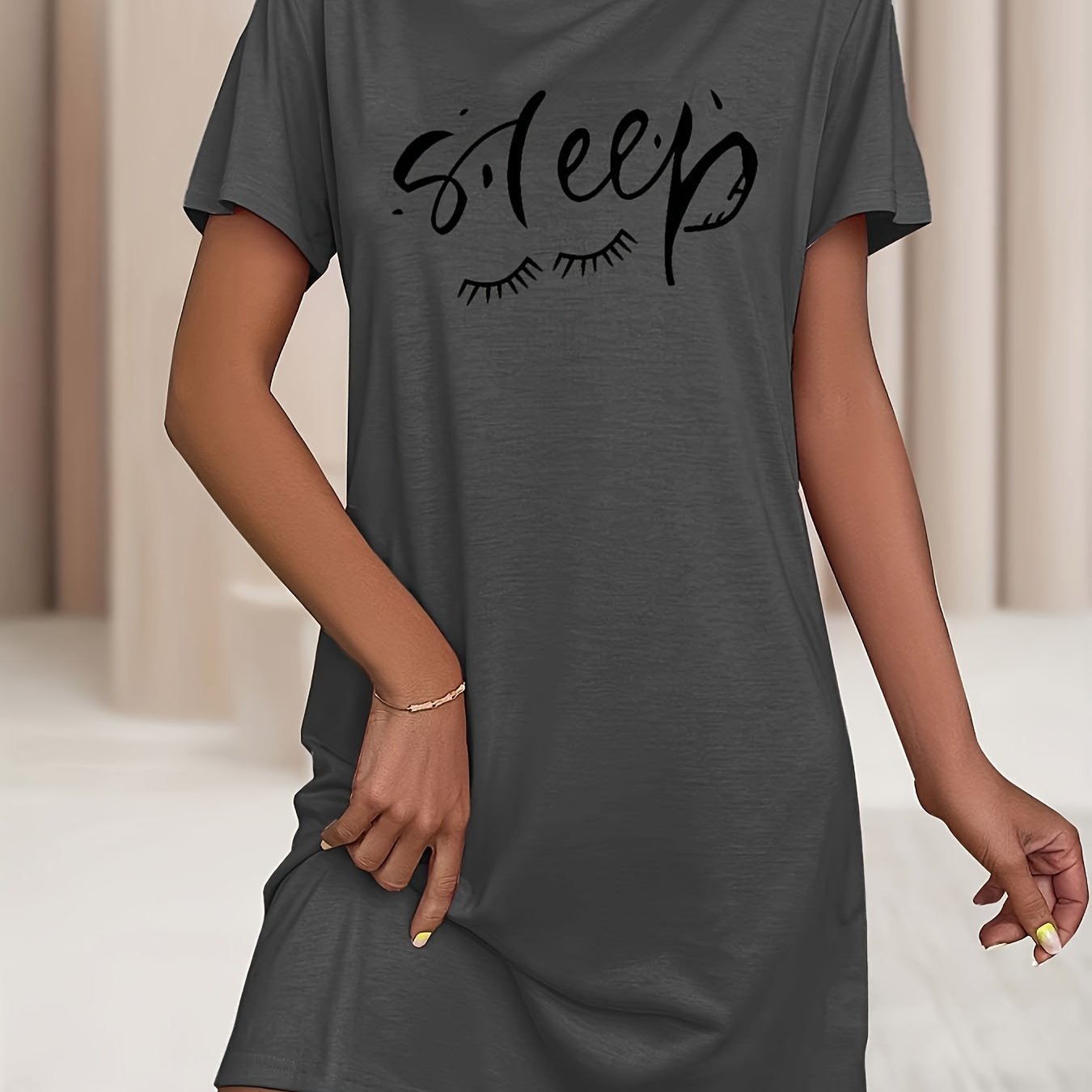 Image of Fashion Letter Print Comfortable Plus Size Nightgown