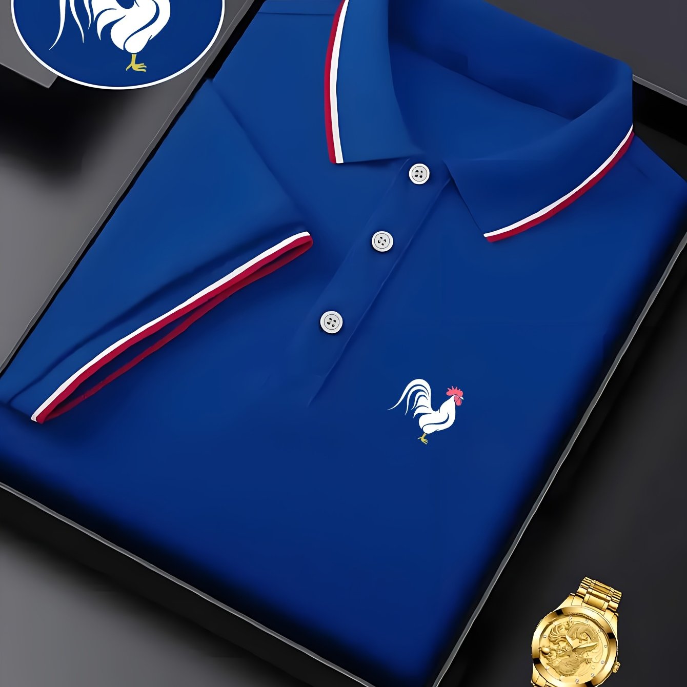 TEMU F3023 Classic Rooster, High Quality Men's Short Sleeve, Fashion Summer Breathable Shirt, Suitable For Business Casual Tennis Training, High-end