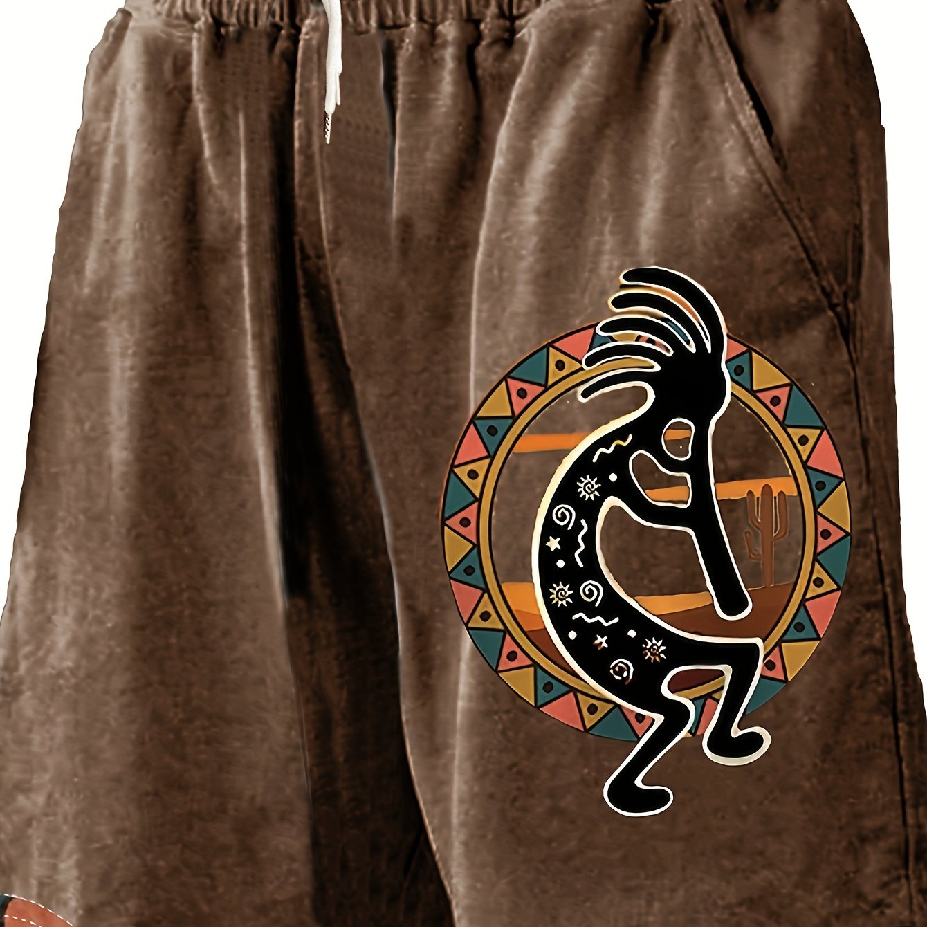 TEMU Men's Shorts - Casual Summer Beachwear, Featuring 3d Tribal Prints, Drawstring Waistband, Made Of, With Totem Designs, Plus Size