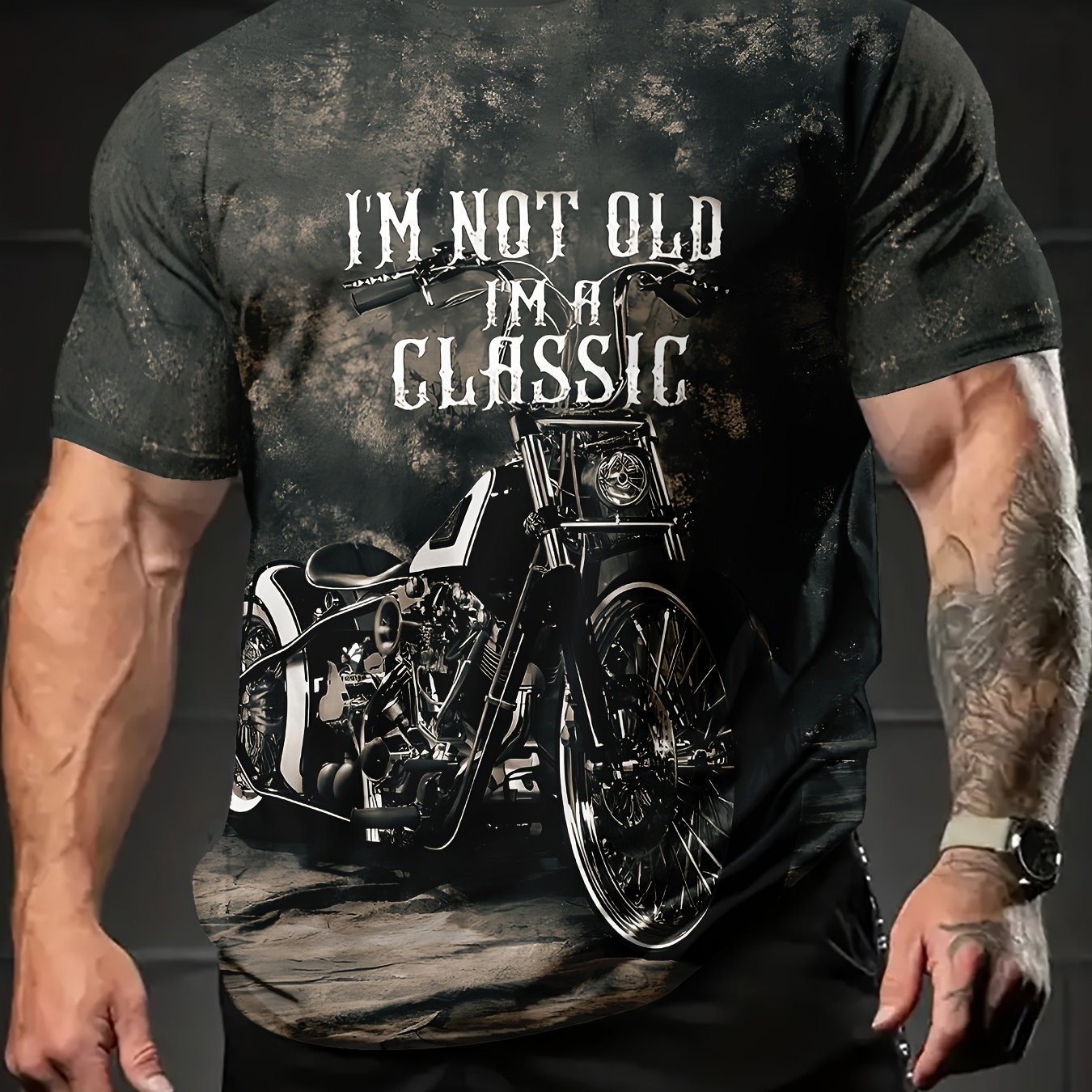 TEMU Simple And Stylish Men's Printed Fashion Motorcycle Graphic Short-sleeve Crew Neck T-shirt, A Versatile Casual Summer Outdoor Short-sleeve Top