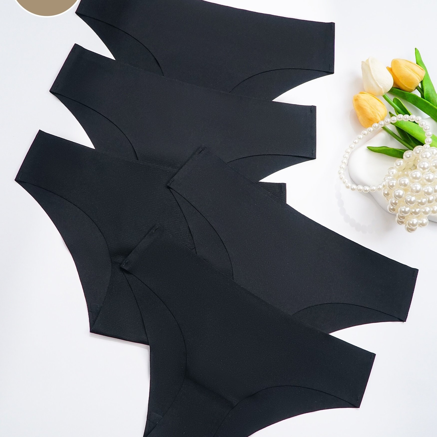 E-shop 5er Pack Nahtlose, Atmungsaktive, Flachlätzchen, Unbekleidete, Einfarbige Slips für Damen, Alltagsunterwäsche, Damenunterwäsche und Dessous