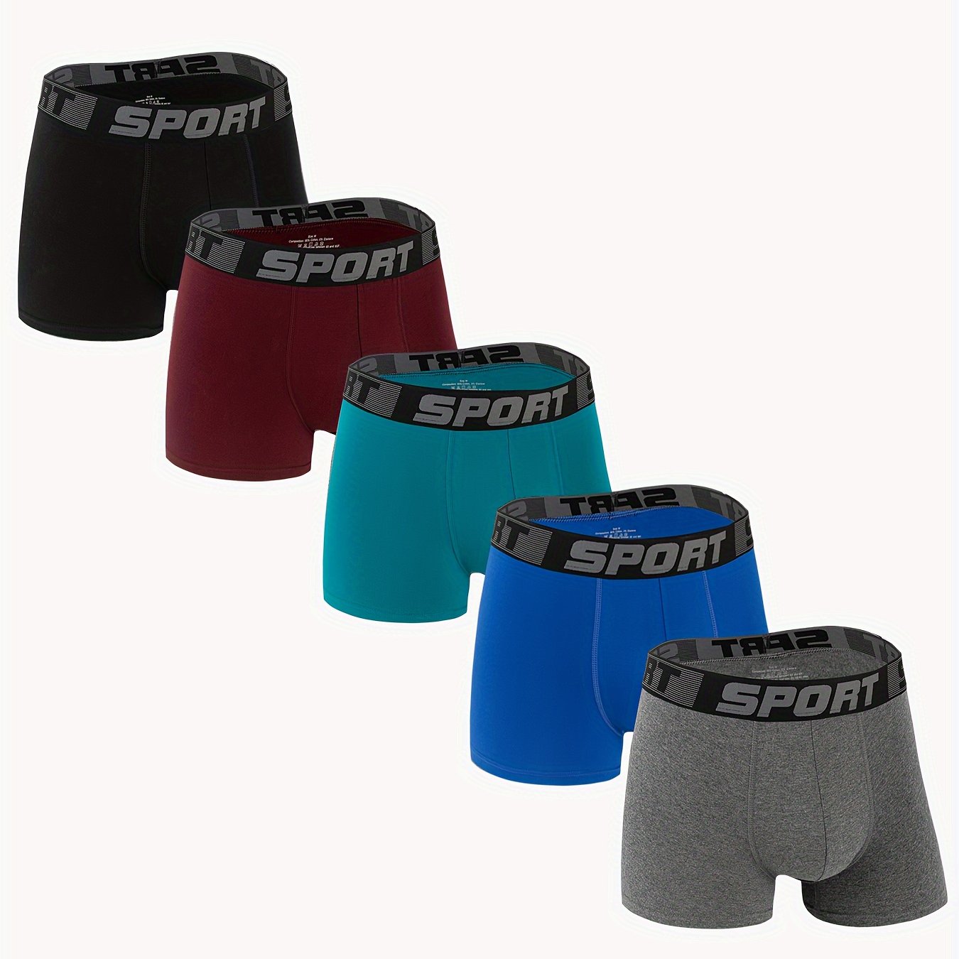 Image of 5pcs Men's Multicolor, Comfy, Breathable And Stretchy, Fashion , Sporty Waistband, Men's Boxer Briefs Set, Men's Underwear
