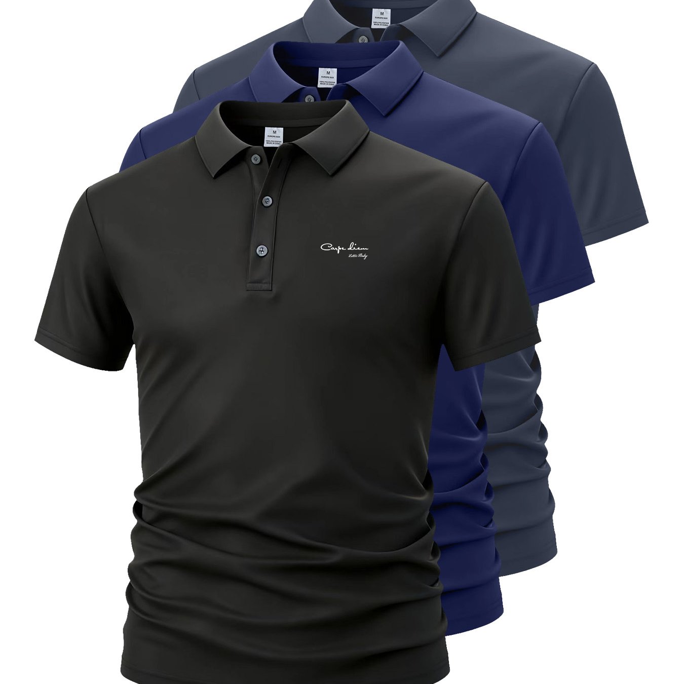 TEMU 3pcs Of Men's Short-sleeve Business Casual Shirts, Golf Shirts With Collar And Buttons, Stylish Men's Additions Made From 100% Polyester Fabric
