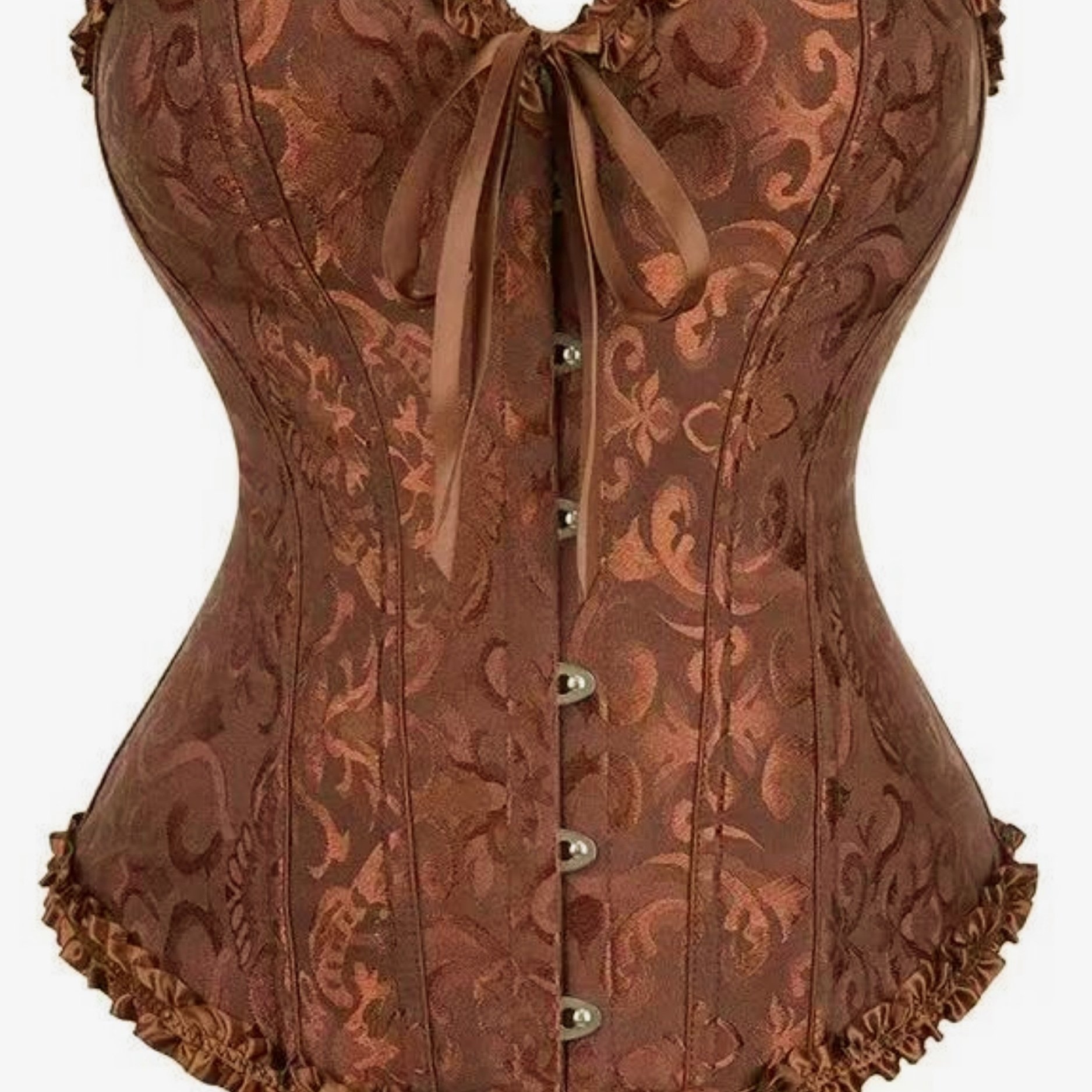 TEMU Brown Jacquard Waist-training Women's Bodycon Corset With Edge, Suitable For Outerwear Or Layering, A Victorian-style Corset