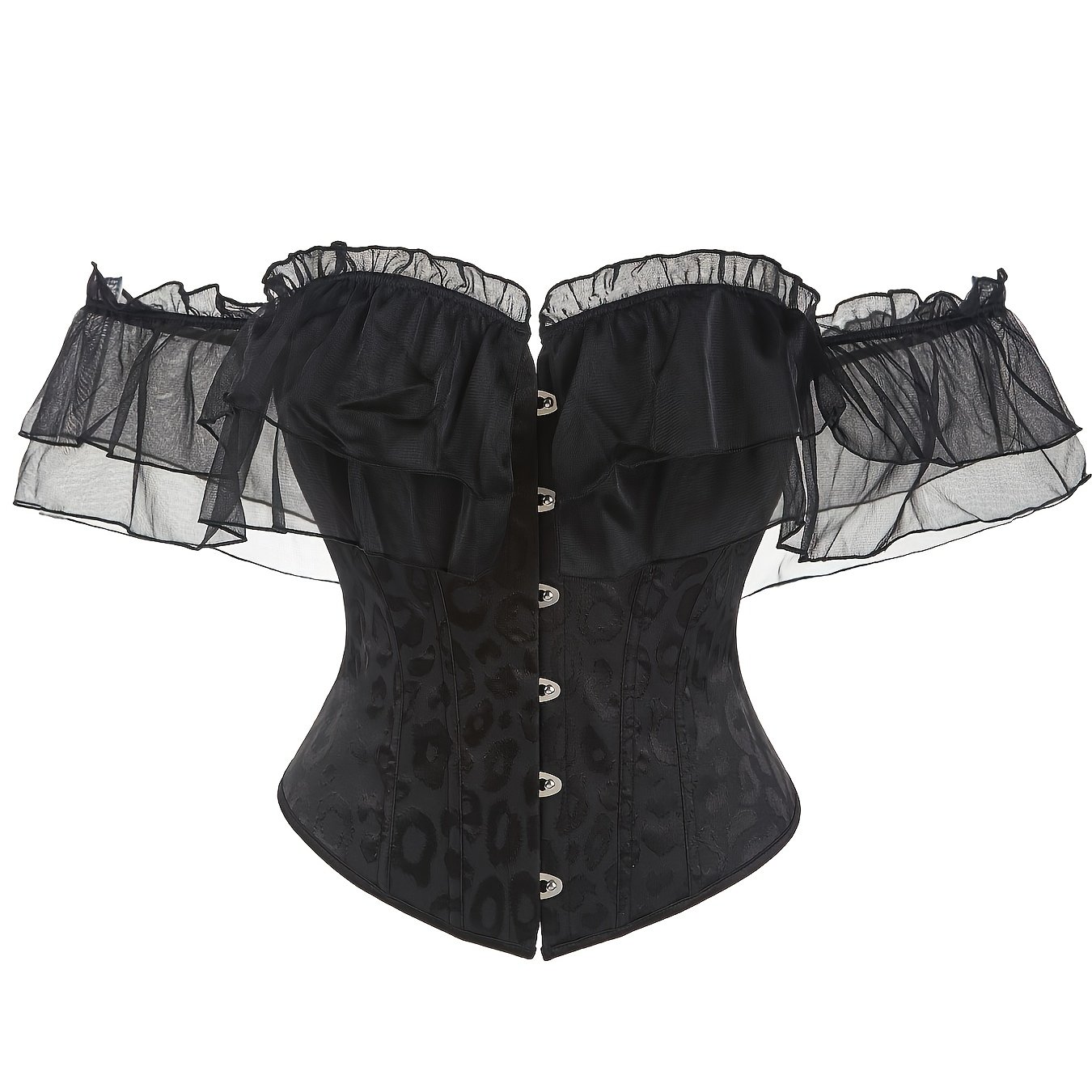 TEMU Women's Christmas Jacquard Bodysuit With Satin Lace, Court-style Shapewear, Sexy Bustier With One-shoulder Cutout, Mesh Short Sleeves, Corset