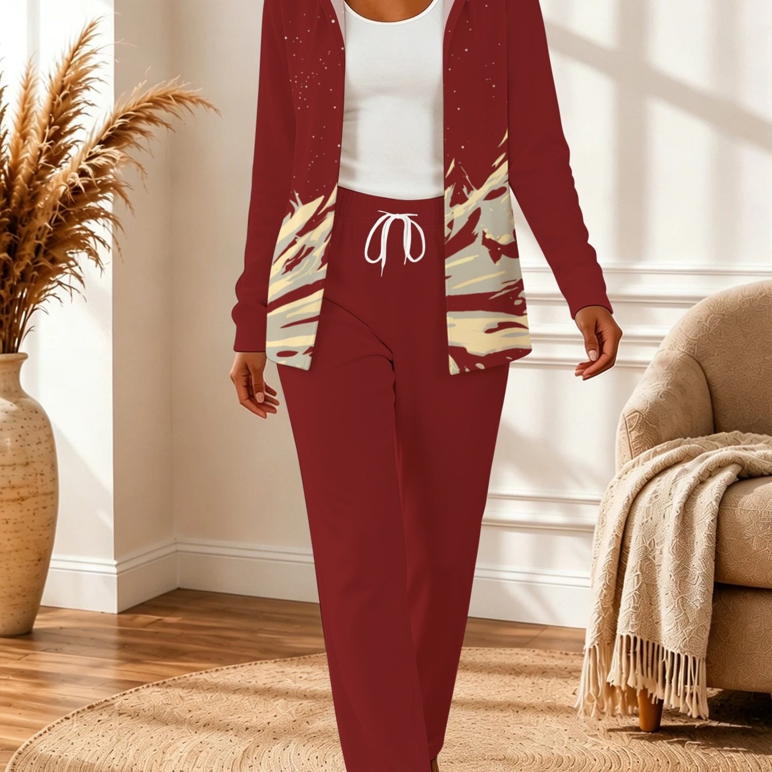 Image of 2pcs Women's Pants Set, Stylish , Suitable For Winter Wear, Ideal For Outdoor, Casual Daily Use, With Artistic Snow-mountain-inspired Aesthetic, Enhances Fashion Sense