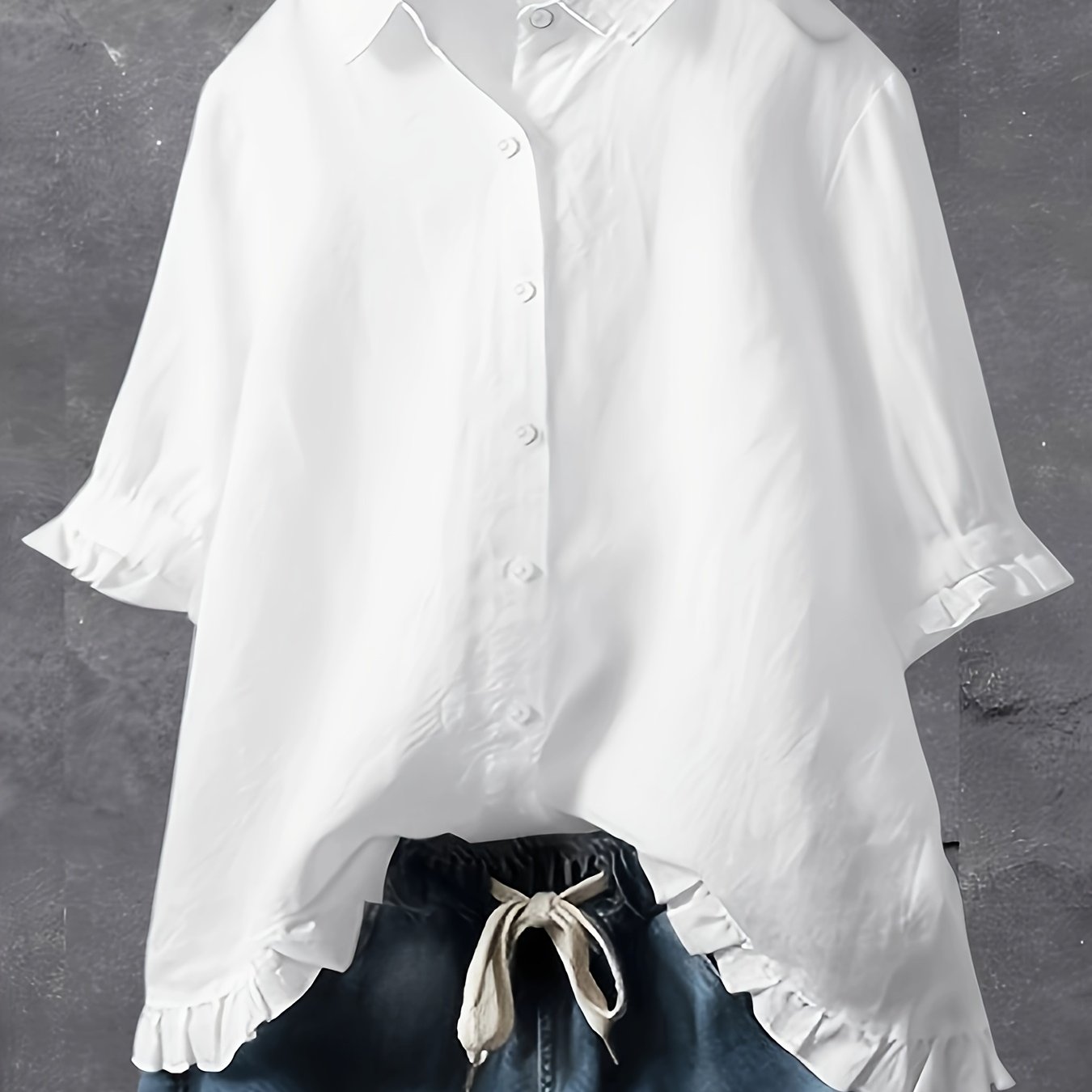 Loose Solid Color Open Collar Blouse