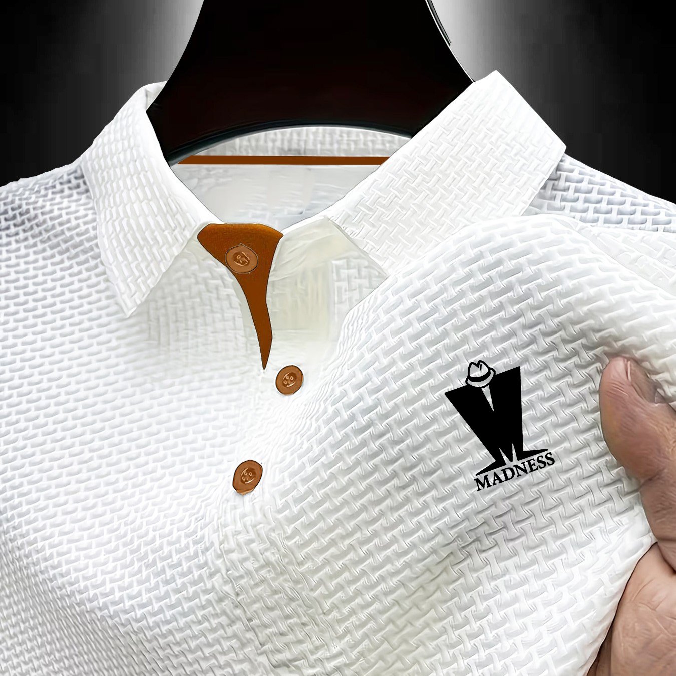 TEMU Pattern Men's Outdoor Golf & Equestrian Casual Shirt With Short Sleeves, Textured Fabric, Color . Mature Men's Business Casual Jacquard Textured